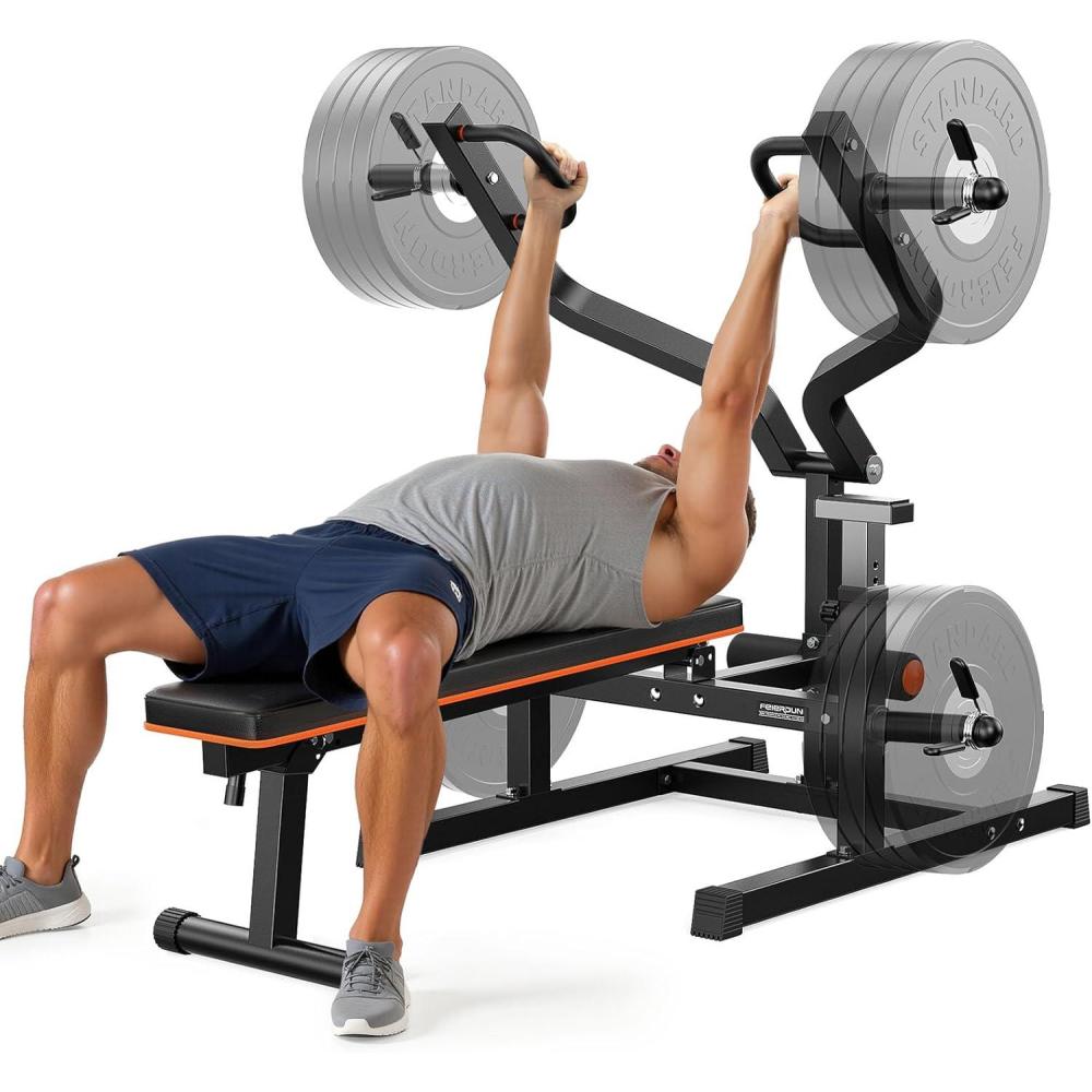 FEIERDUN 3-Grip U-Handles Chest Press Machine, 1250LBS Bench Press Machine with Independent Converging Arms, 11+3 Adjustable Positions, Flat Incline Bench for Chest, Arms, Abs & Shoulder Home Gym(Black-orange)