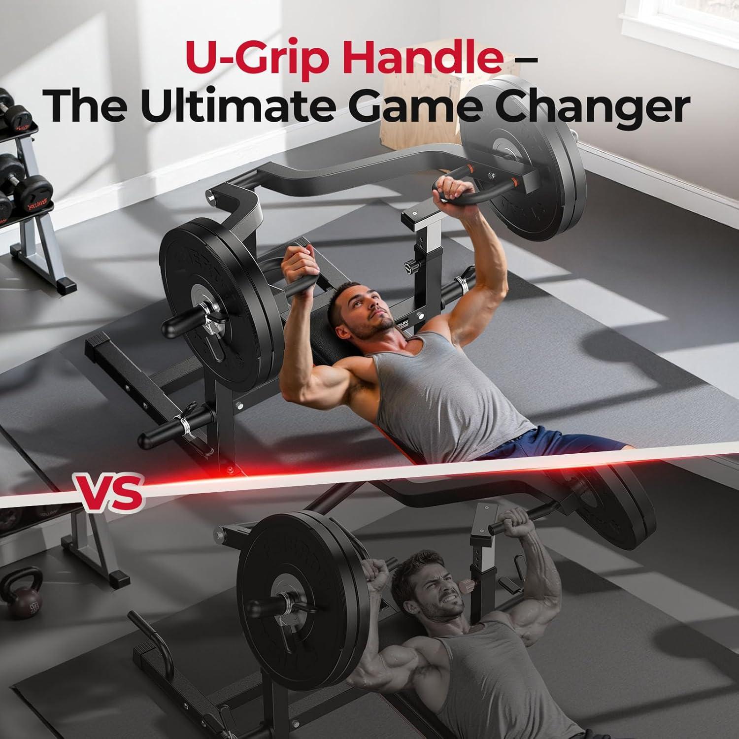 FEIERDUN 3-Grip U-Handles Chest Press Machine, 1250LBS Bench Press Machine with Independent Converging Arms, 11+3 Adjustable Positions, Flat Incline Bench for Chest, Arms, Abs & Shoulder Home Gym(Black-orange)