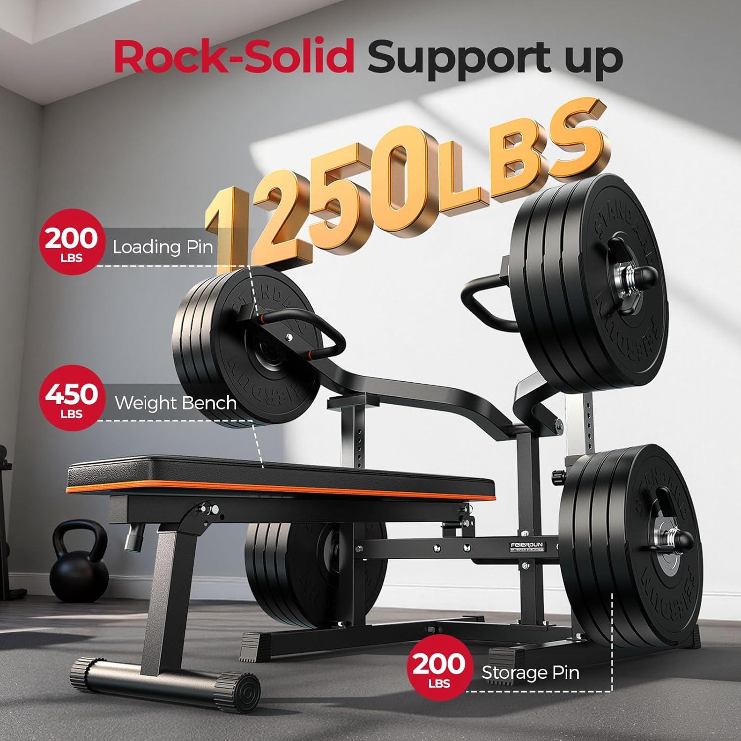 FEIERDUN 3-Grip U-Handles Chest Press Machine, 1250LBS Bench Press Machine with Independent Converging Arms, 11+3 Adjustable Positions, Flat Incline Bench for Chest, Arms, Abs & Shoulder Home Gym(Black-orange)