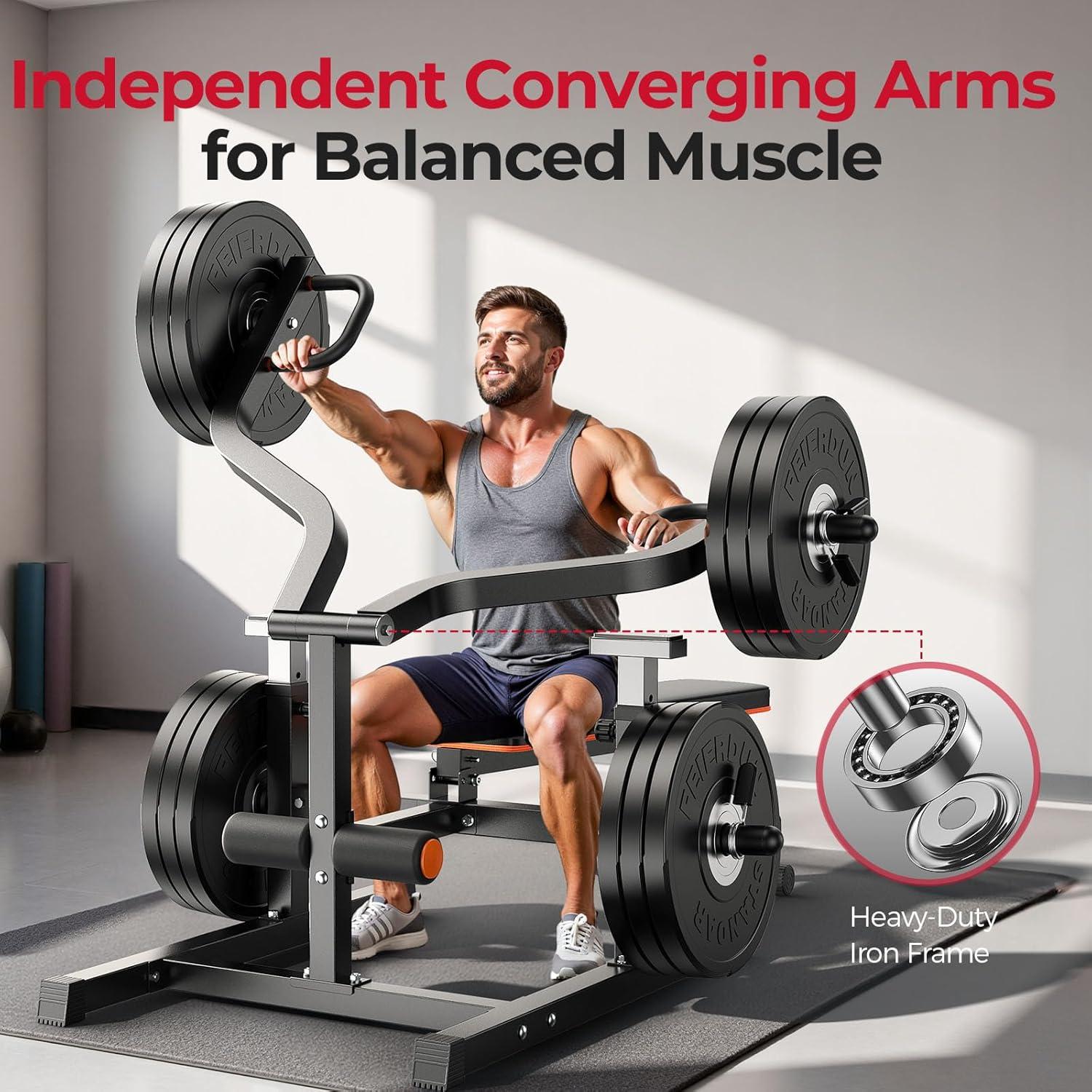FEIERDUN 3-Grip U-Handles Chest Press Machine, 1250LBS Bench Press Machine with Independent Converging Arms, 11+3 Adjustable Positions, Flat Incline Bench for Chest, Arms, Abs & Shoulder Home Gym(Black-orange)