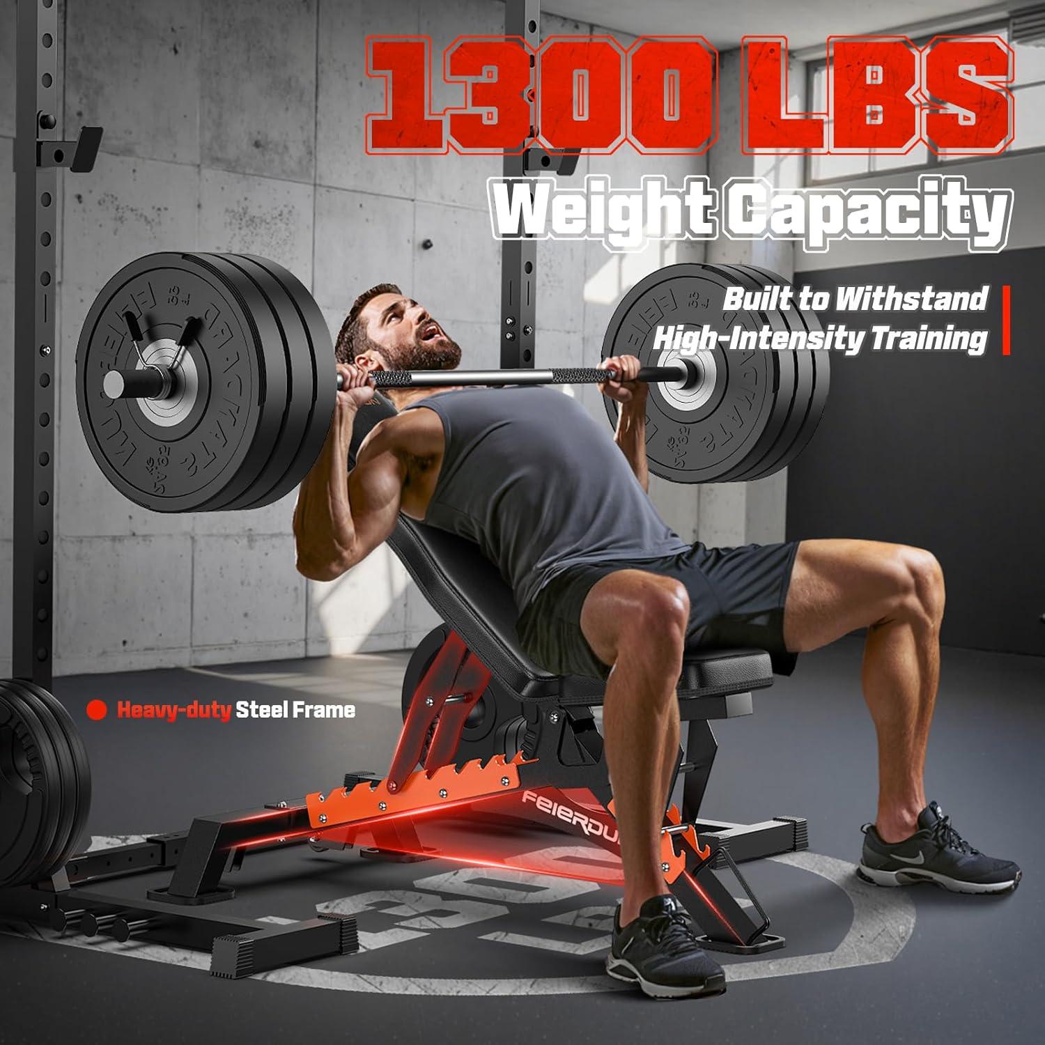 FEIERDUN Adjustable Weight Bench, 1300 LBS Capacity Weight Benches for Home Gym, Adjustable Flat/Incline/Decline Gym Bench for High-Intensity Strength Training
