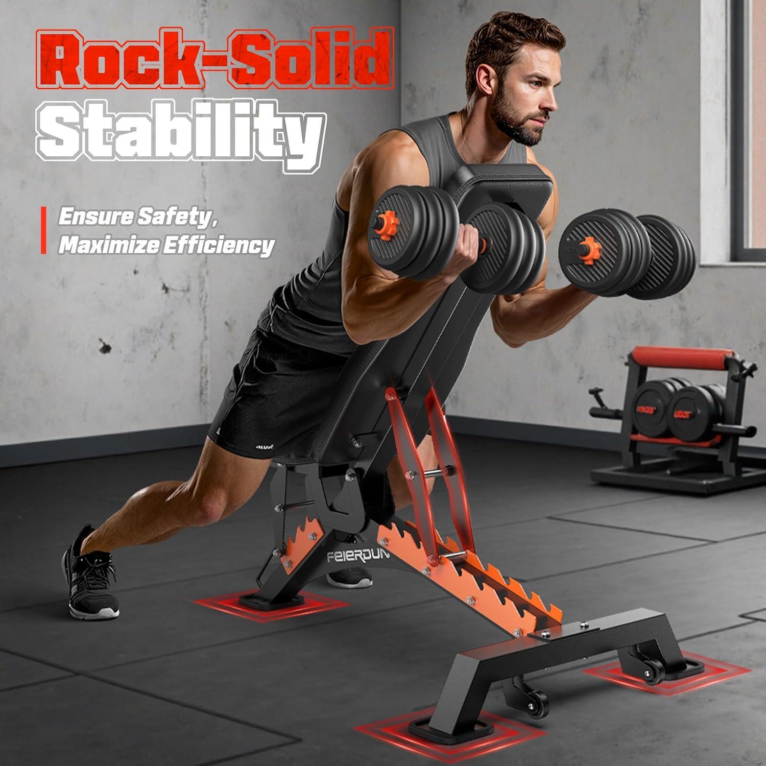 FEIERDUN Adjustable Weight Bench, 1300 LBS Capacity Weight Benches for Home Gym, Adjustable Flat/Incline/Decline Gym Bench for High-Intensity Strength Training