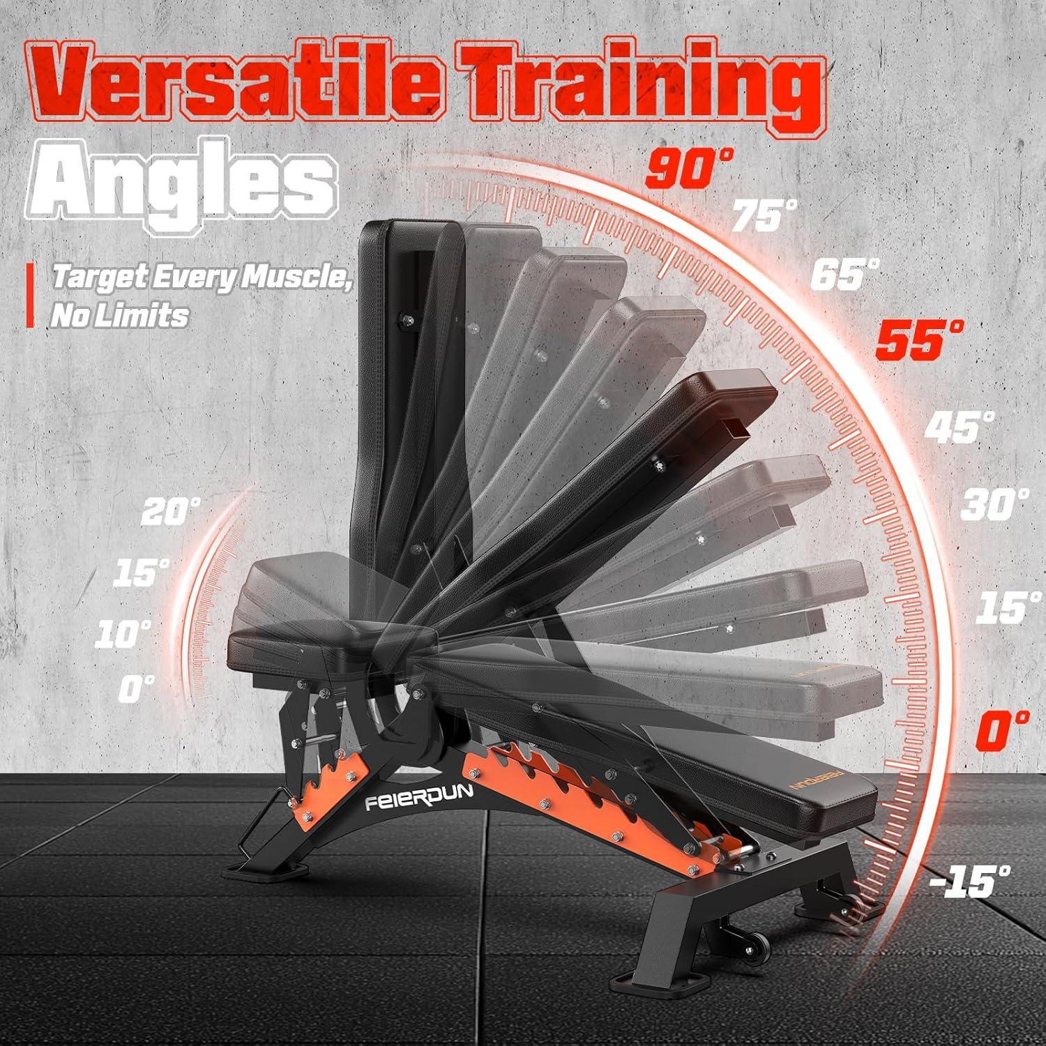 FEIERDUN Adjustable Weight Bench, 1300 LBS Capacity Weight Benches for Home Gym, Adjustable Flat/Incline/Decline Gym Bench for High-Intensity Strength Training