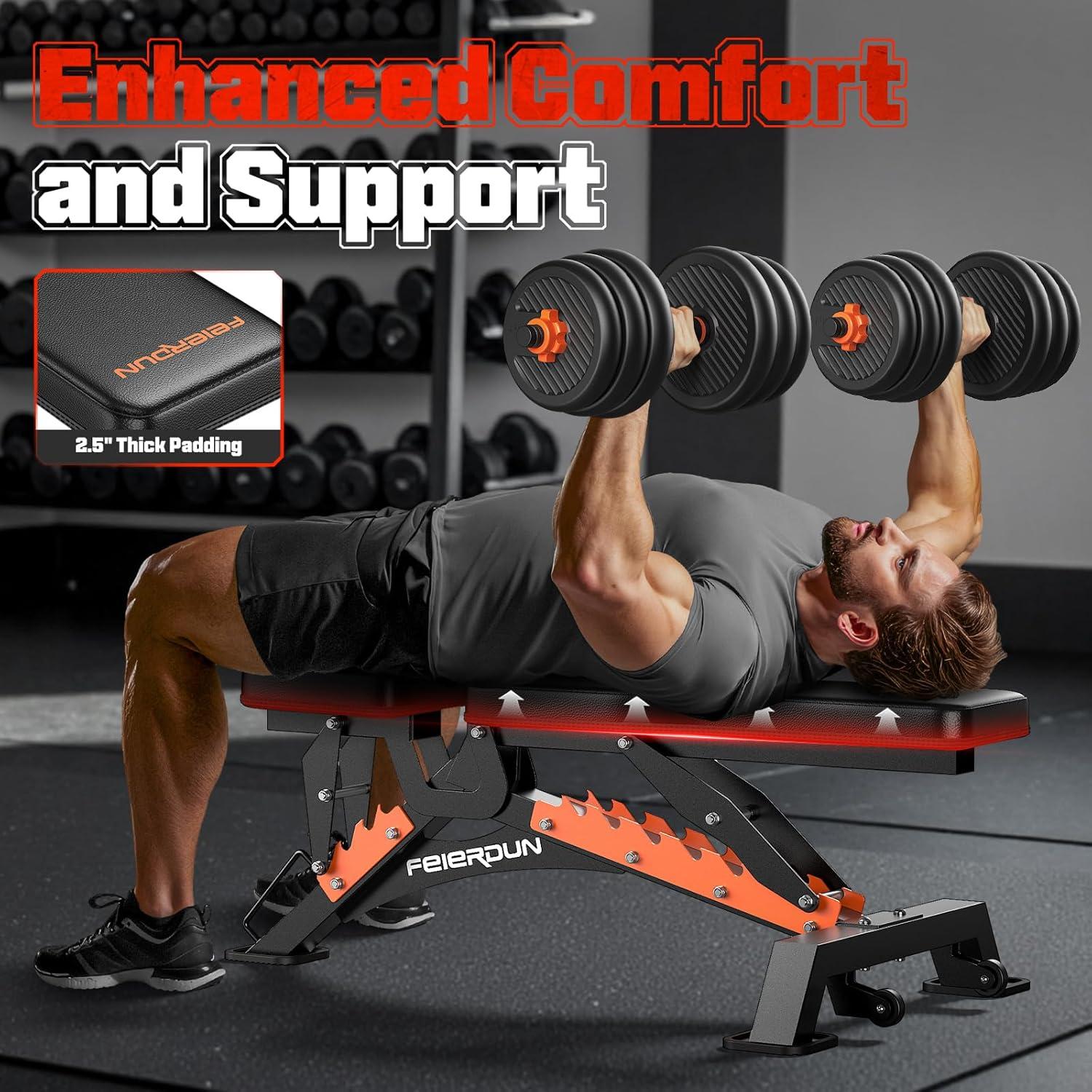 FEIERDUN Adjustable Weight Bench, 1300 LBS Capacity Weight Benches for Home Gym, Adjustable Flat/Incline/Decline Gym Bench for High-Intensity Strength Training