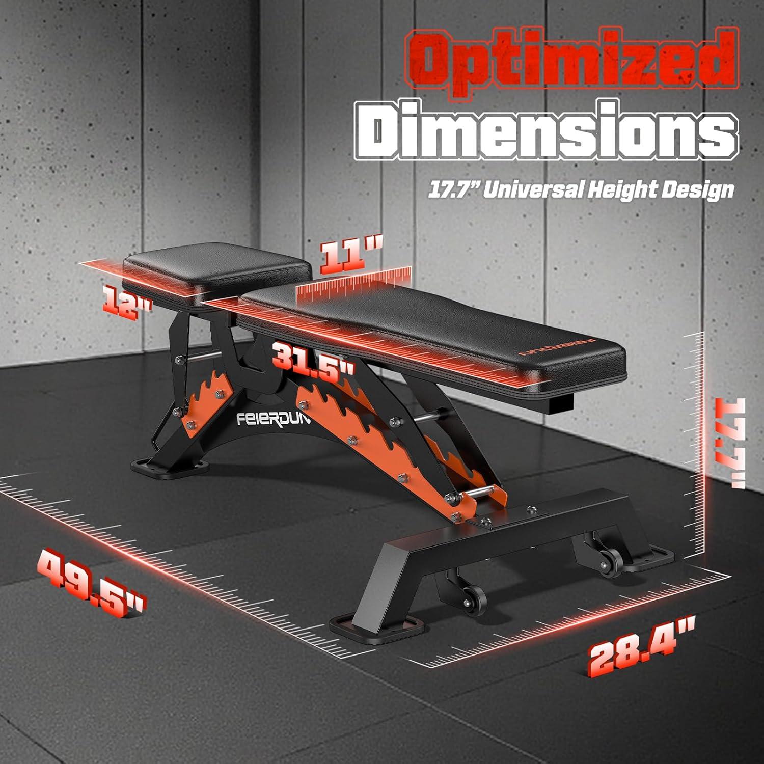 FEIERDUN Adjustable Weight Bench, 1300 LBS Capacity Weight Benches for Home Gym, Adjustable Flat/Incline/Decline Gym Bench for High-Intensity Strength Training