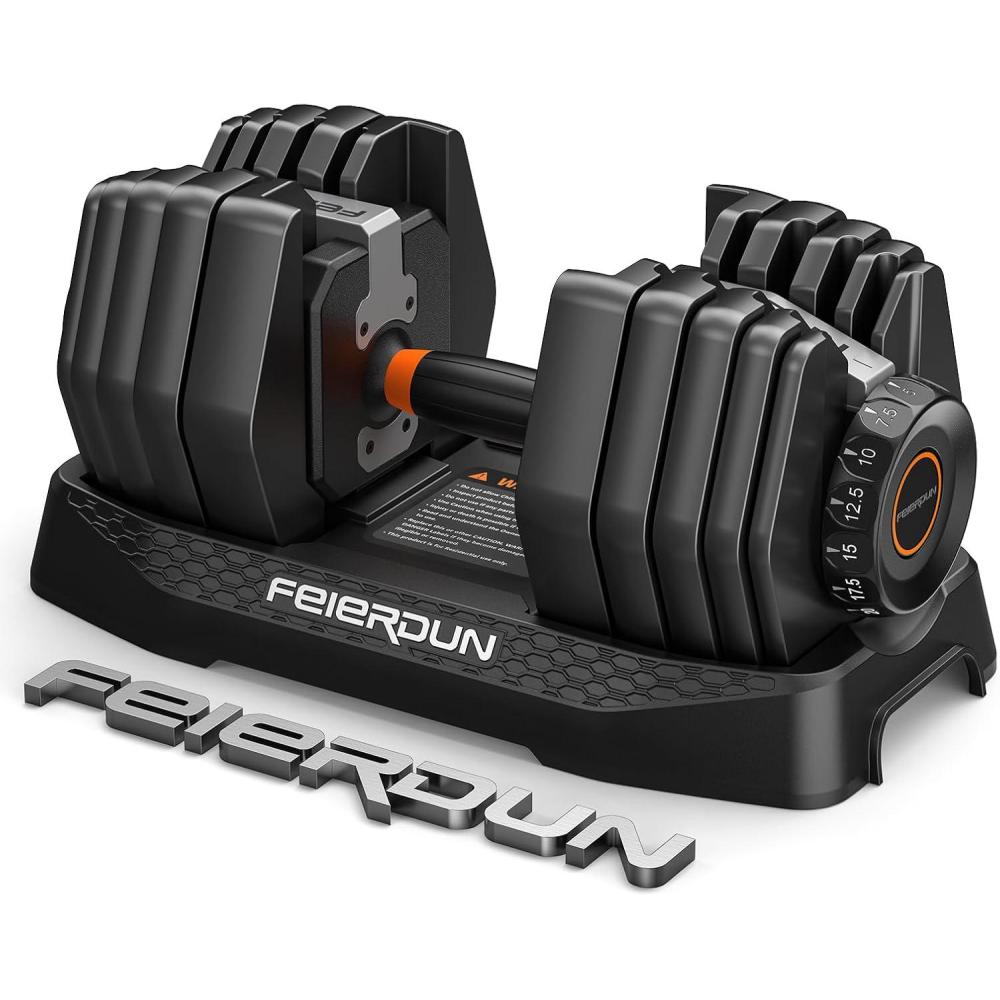 FEIERDUN 15-in-1 Adjustable Dumbbell Set, 105lb/52.5lb Weight Set Dumbbells with Storage Box, Quick Adjust Free Weight with Non-slip Handles Dumbbells for Home Gym Exercise Strength Training(52.5LB Single)