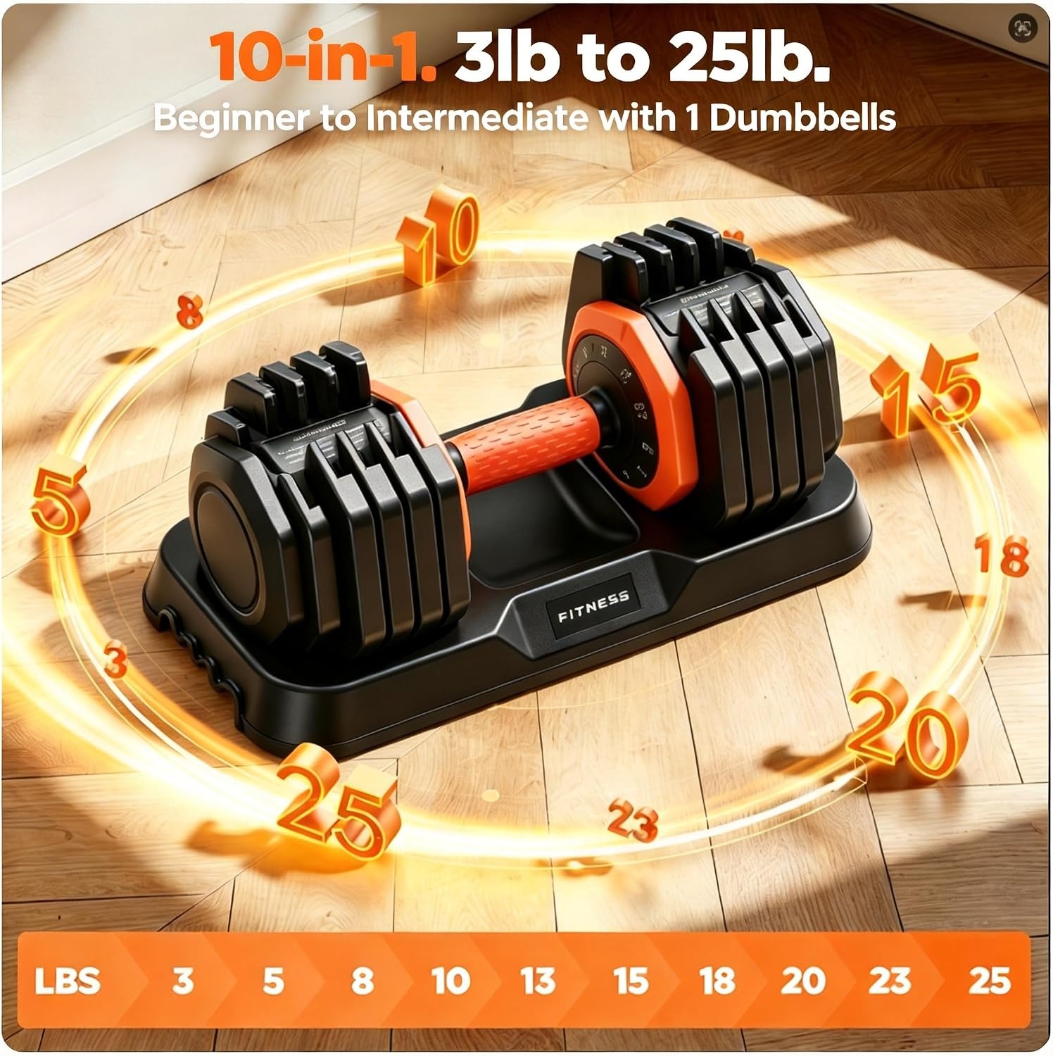 FEIERDUN DB1 QuickDial Adjustable Dumbbell Set, Adjustable Free Weights with Storage Box, 110lb/105lb/50lbs Quick Change for Drop Set, Non-Slip Handles, Weight Set For Home Gym Suit both Men and Women(Popula – 50LB Total(25lb Pair))