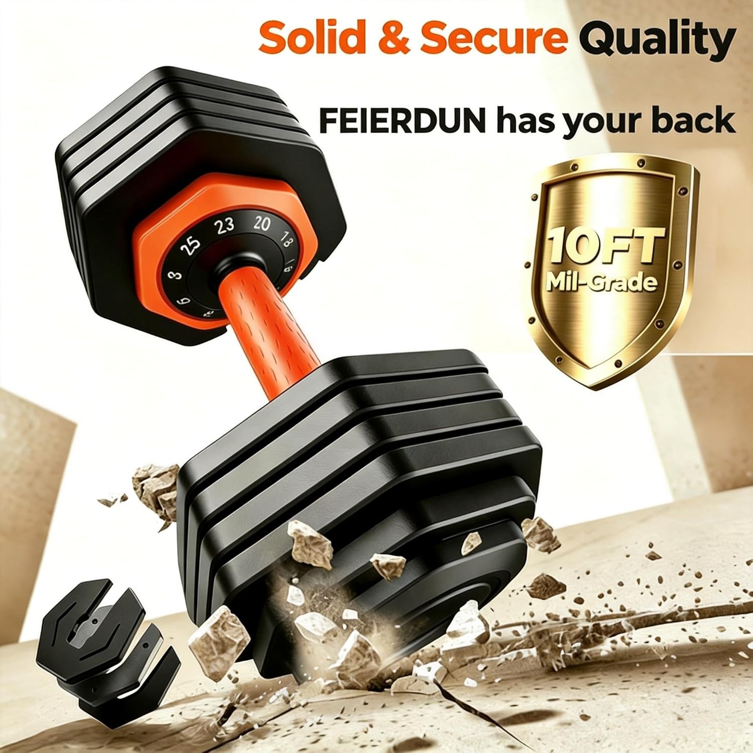 FEIERDUN DB1 QuickDial Adjustable Dumbbell Set, Adjustable Free Weights with Storage Box, 110lb/105lb/50lbs Quick Change for Drop Set, Non-Slip Handles, Weight Set For Home Gym Suit both Men and Women(Popula – 50LB Total(25lb Pair))