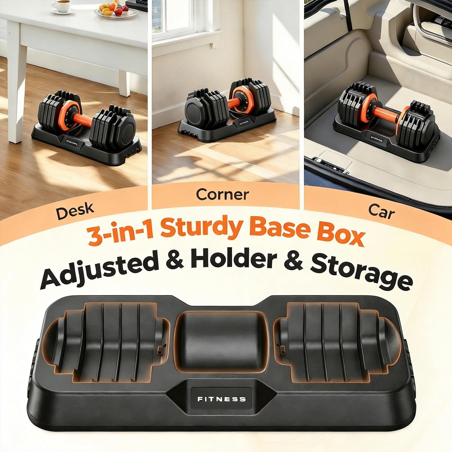 FEIERDUN DB1 QuickDial Adjustable Dumbbell Set, Adjustable Free Weights with Storage Box, 110lb/105lb/50lbs Quick Change for Drop Set, Non-Slip Handles, Weight Set For Home Gym Suit both Men and Women(Popula – 50LB Total(25lb Pair))