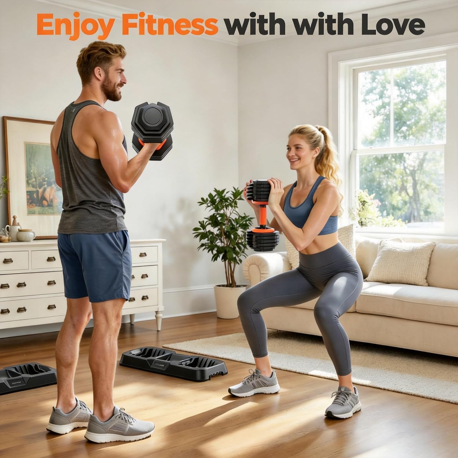 FEIERDUN DB1 QuickDial Adjustable Dumbbell Set, Adjustable Free Weights with Storage Box, 110lb/105lb/50lbs Quick Change for Drop Set, Non-Slip Handles, Weight Set For Home Gym Suit both Men and Women(Popula – 50LB Total(25lb Pair))