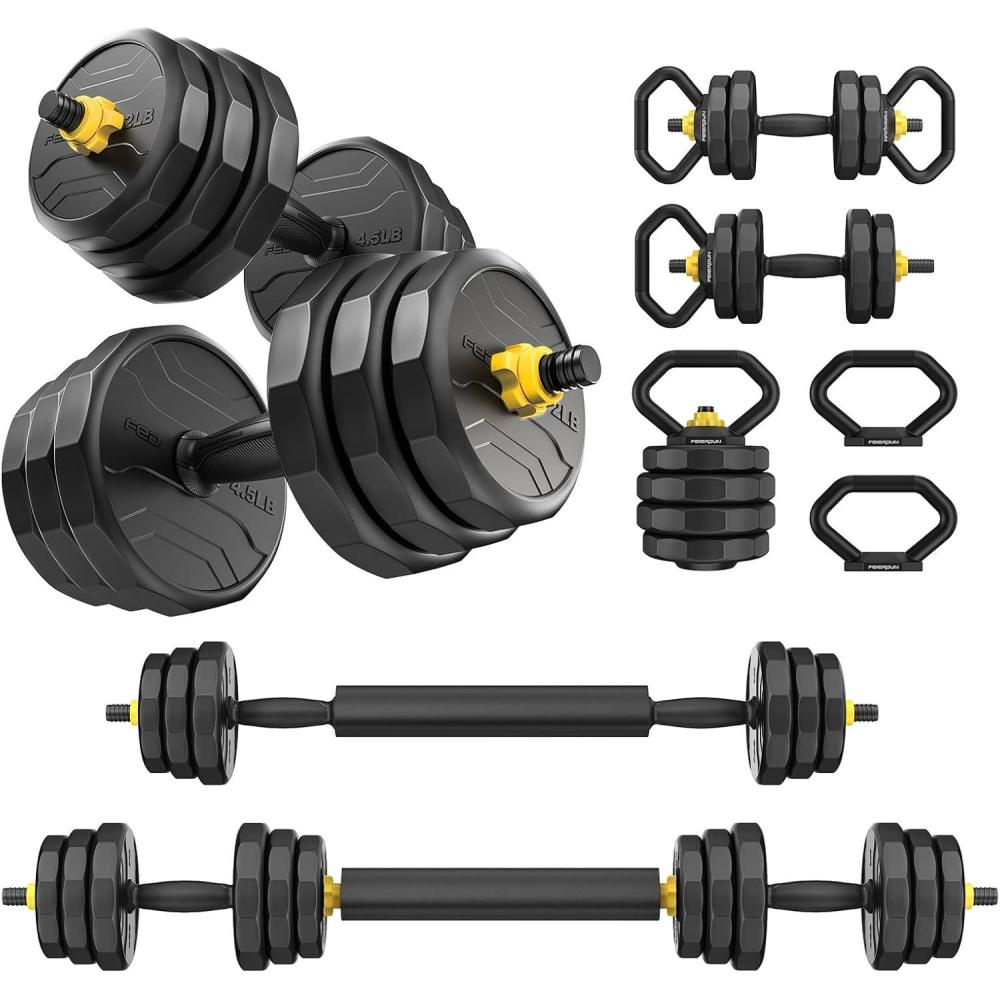 FEIERDUN Adjustable Dumbbells Set, 48/68/88lbs Free Weight Set with 4 Modes, Used as Barbell, Kettlebells, Push up Stand, Fitness Exercises for Home Gym Suitable Men/Women(88 lbs (44 lbs each))