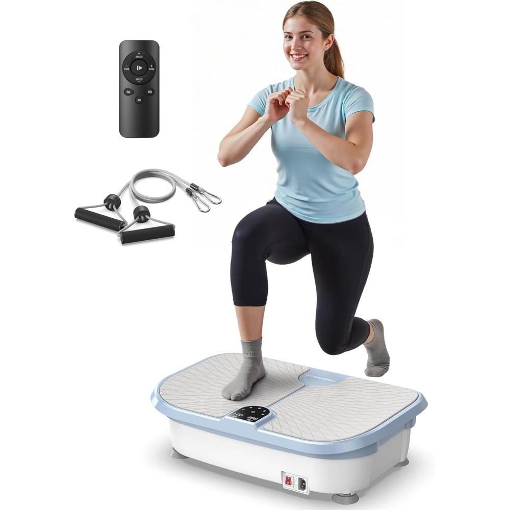 FEIERDUN Vibration Plate Exercise Machine, 400 LBS Capacity Vibration Plate for Lymphatic Drainage, Max Space for Whole-Body Workout & Relaxation at Home(Blue)