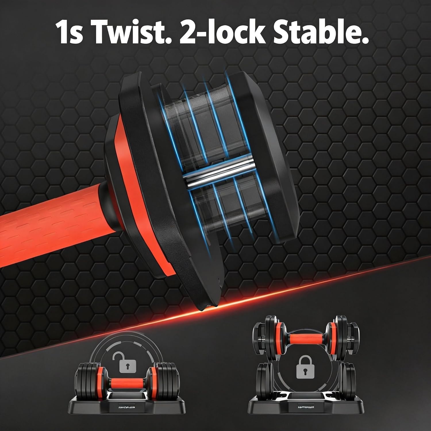FEIERDUN DB1 QuickDial Adjustable Dumbbell Set, Adjustable Free Weights with Storage Box, 110lb/105lb/50lbs Quick Change for Drop Set, Non-Slip Handles, Weight Set For Home Gym Suit both Men and Women(5 Weights-50LB Total(25lb Pair))