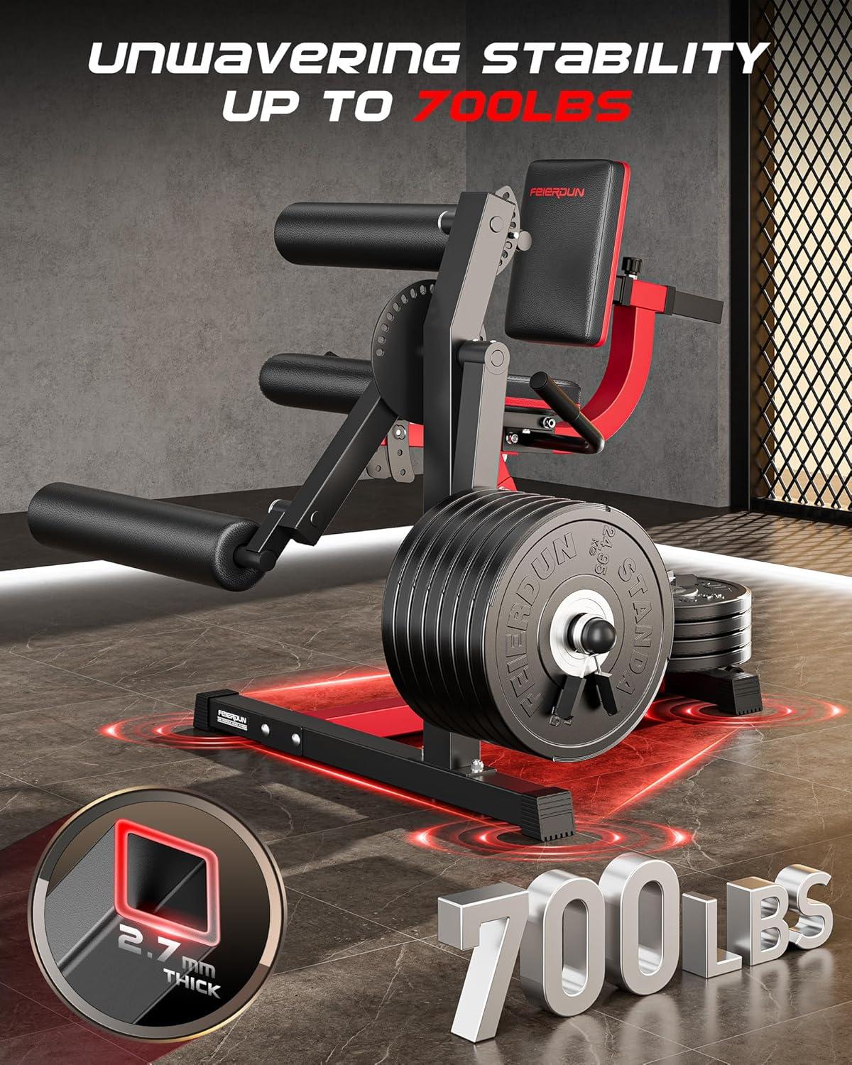 FEIERDUN 4-in-1 Adjustable Leg Extension Curl Machine – 700lbs Capacity Leg Extension Machine for Lower Body Workouts – Adjustable Leg Curl Machine, Home Gym Equipment(red with 160lbs Weight Plate)