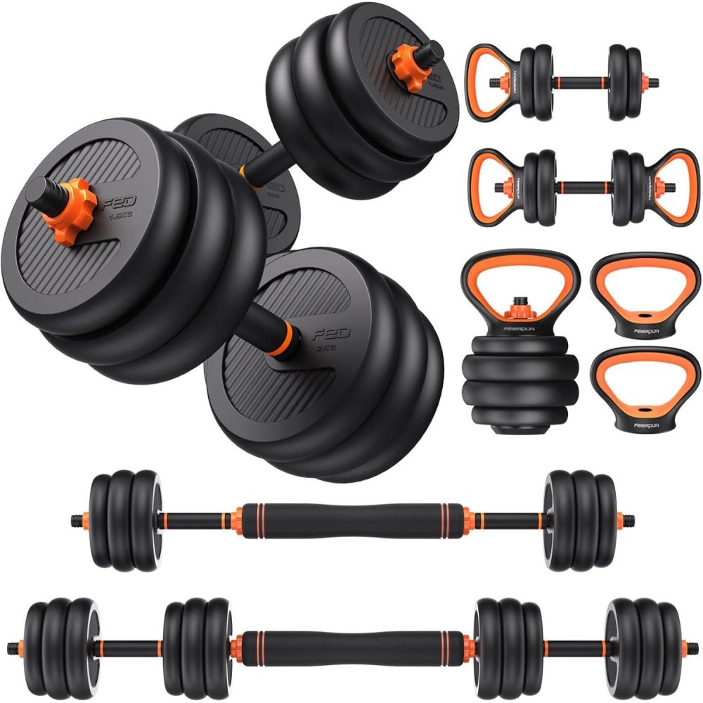 FEIERDUN DS2 Adjustable Dumbbells, 20/30/40/45/70/90lbs Free Weight Set with Connector, 5 in1 Dumbbells Set Used as Barbell, Kettlebells, Push up Stand, Weight Plate, Fitness Exercises for Home Gym Suitable Men/Women(D.45LB(22.5LB Pair))