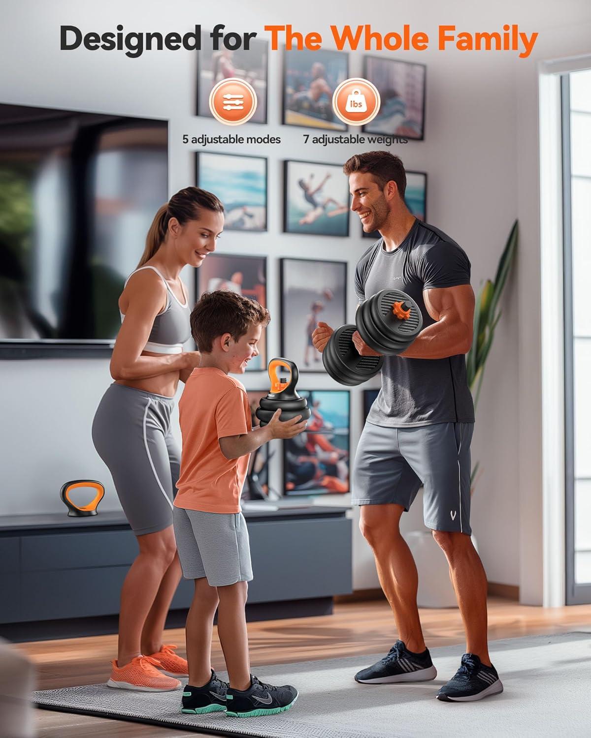 FEIERDUN DS2 Adjustable Dumbbells, 20/30/40/45/70/90lbs Free Weight Set with Connector, 5 in1 Dumbbells Set Used as Barbell, Kettlebells, Push up Stand, Weight Plate, Fitness Exercises for Home Gym Suitable Men/Women(D.45LB(22.5LB Pair))