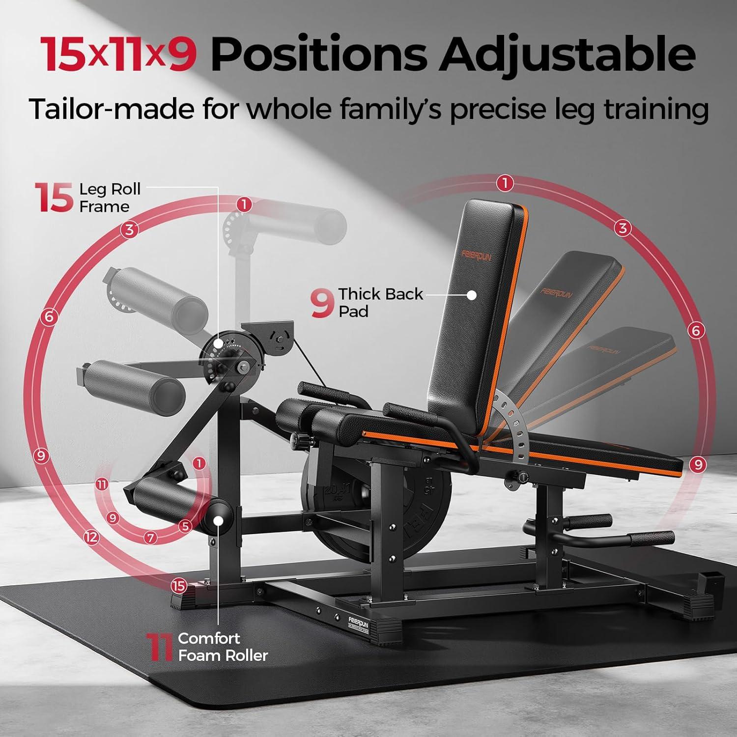 FEIERDUN Leg Extension and Curl Machine, Adjustable Leg Curl Machine, Lying Curl and Seated Leg Extension Machine, Leg Workout Equipment with Cable System, Home Gym Leg Machine