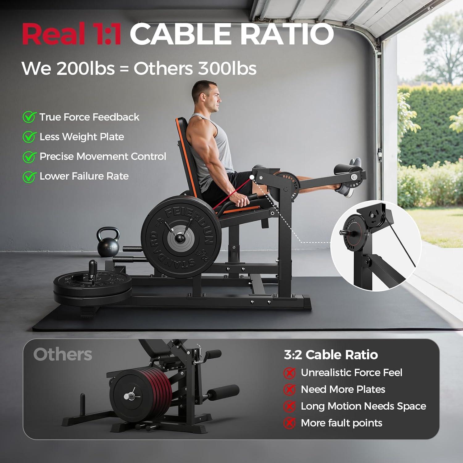 FEIERDUN Leg Extension and Curl Machine, Adjustable Leg Curl Machine, Lying Curl and Seated Leg Extension Machine, Leg Workout Equipment with Cable System, Home Gym Leg Machine