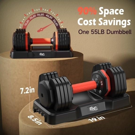FEIERDUN DB1 QuickDial Adjustable Dumbbell Set, Adjustable Free Weights with Storage Box, 110lb/105lb/50lbs Quick Change for Drop Set, Non-Slip Handles, Weight Set For Home Gym Suit both Men and Women(5 Weights-110LB Total(55lb Pair))