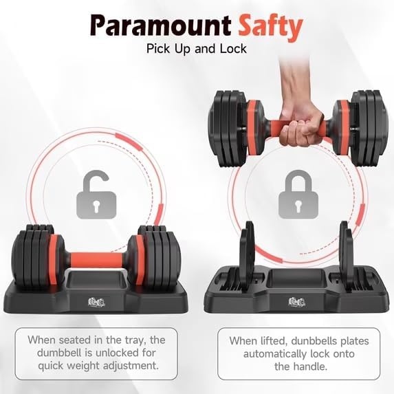 FEIERDUN DB1 QuickDial Adjustable Dumbbell Set, Adjustable Free Weights with Storage Box, 110lb/105lb/50lbs Quick Change for Drop Set, Non-Slip Handles, Weight Set For Home Gym Suit both Men and Women(5 Weights-110LB Total(55lb Pair))