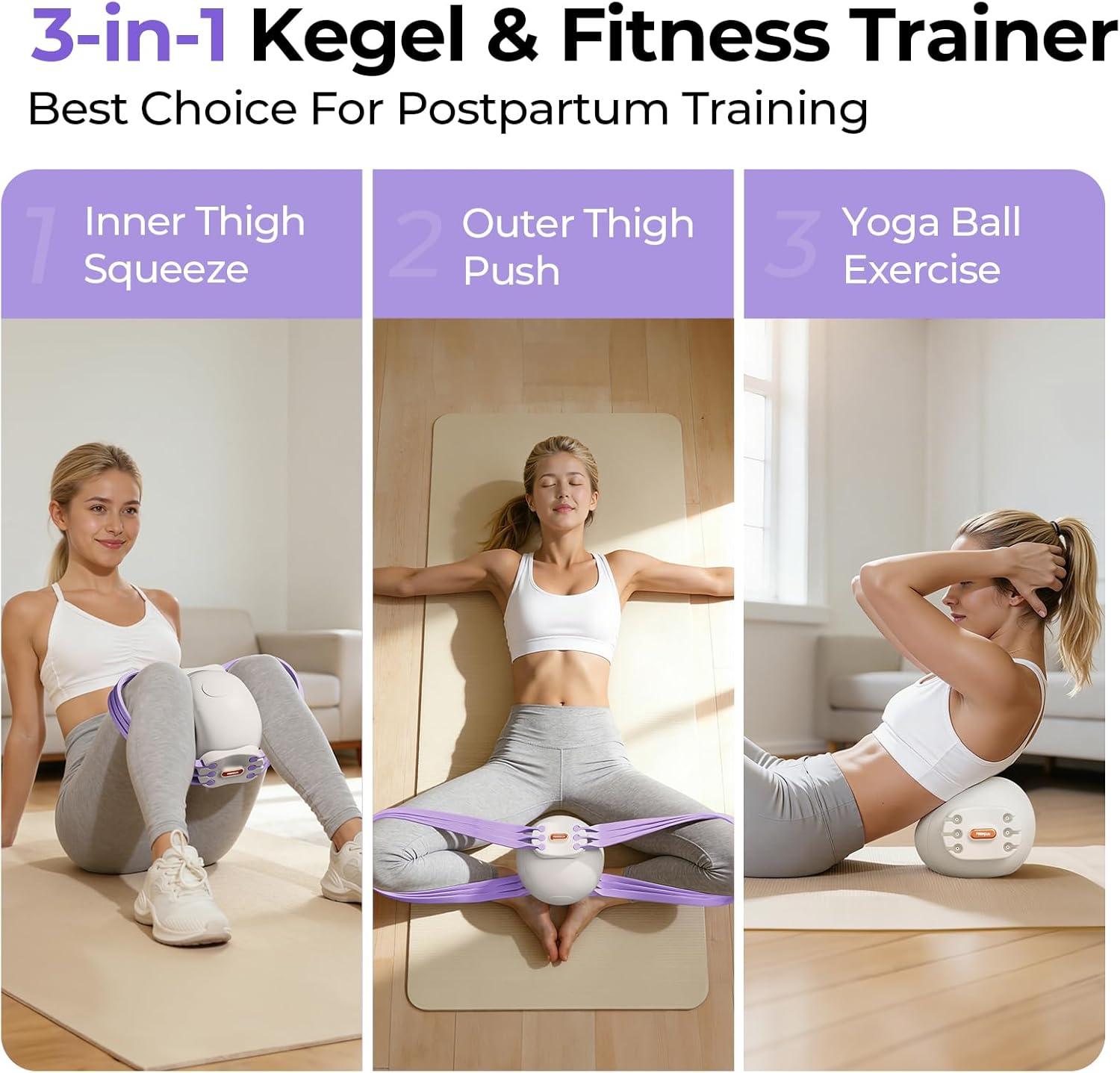 FEIERDUN Thigh Master, Kegel Exerciser, Pelvic Floor Muscle Trainer for Women, Adjustable 5-Level Resistance, Inner/Outer Thigh Leg Hip Glute Arm Toner,Leg-Shaping Ball-Purple