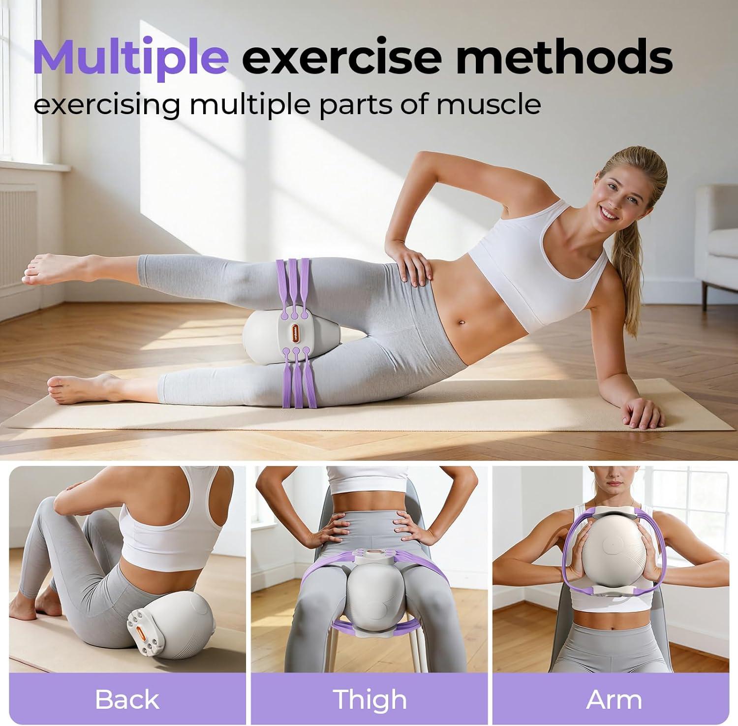 FEIERDUN Thigh Master, Kegel Exerciser, Pelvic Floor Muscle Trainer for Women, Adjustable 5-Level Resistance, Inner/Outer Thigh Leg Hip Glute Arm Toner,Leg-Shaping Ball-Purple