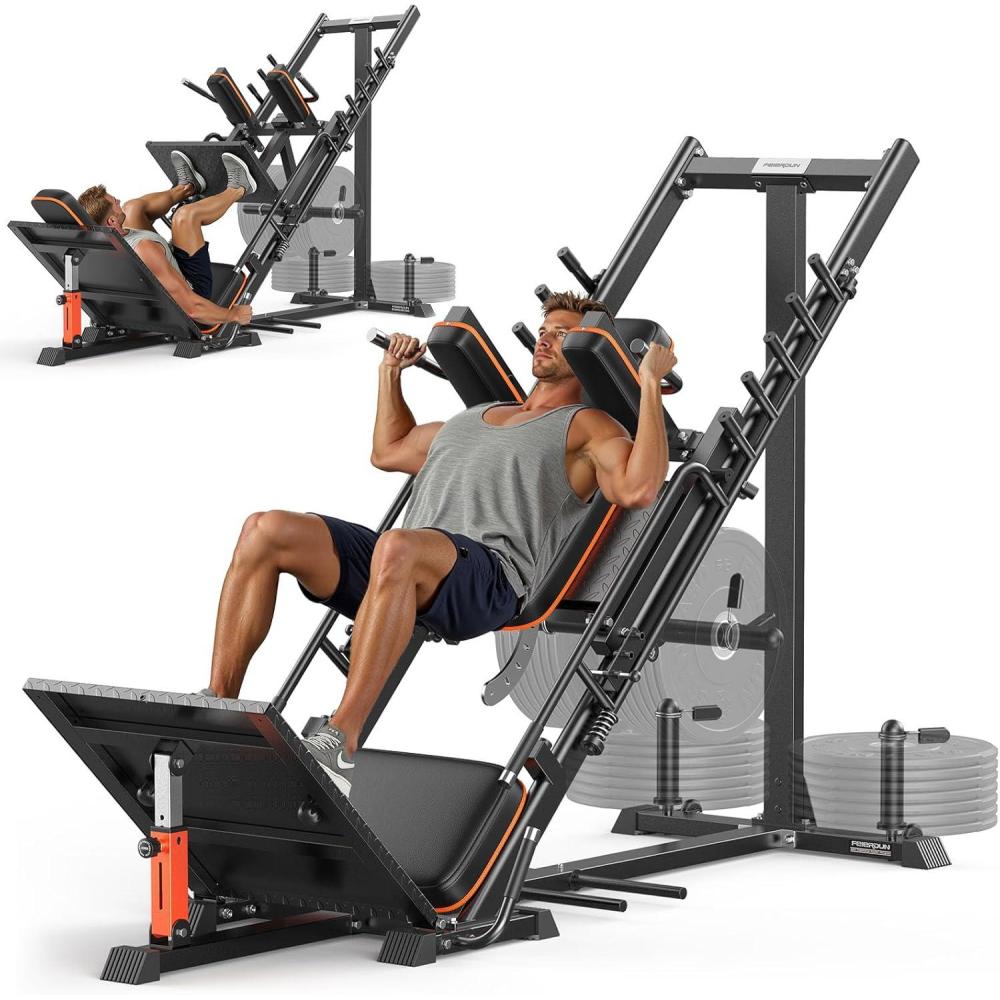 FEIERDUN 3‑in‑1 Leg Press Hack Squat Machine with Stretch Board – Adjustable Leg Press Machine for Home Gym with Full Range of Motion & Ultra-Quiet Pulley System(Black)