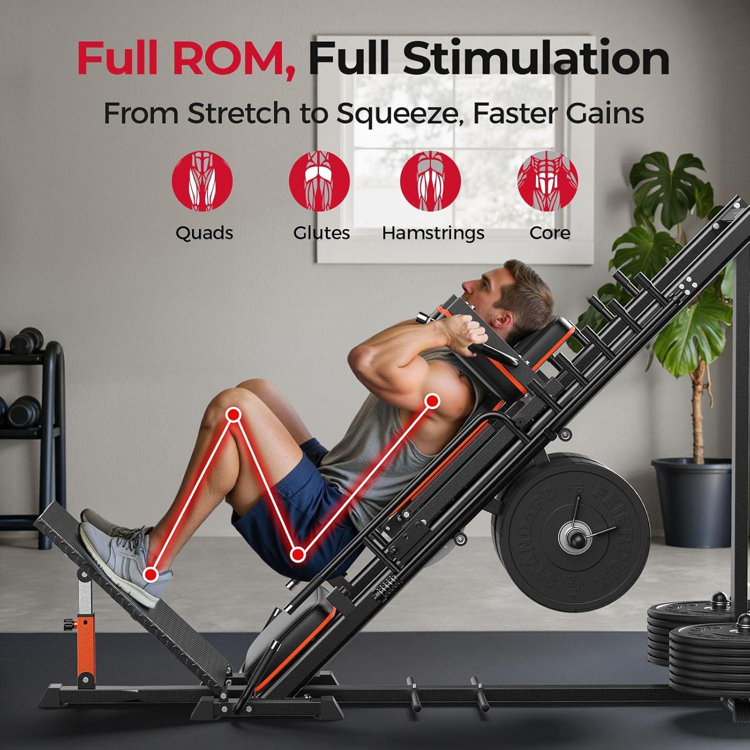 FEIERDUN 3‑in‑1 Leg Press Hack Squat Machine with Stretch Board – Adjustable Leg Press Machine for Home Gym with Full Range of Motion & Ultra-Quiet Pulley System(Black)
