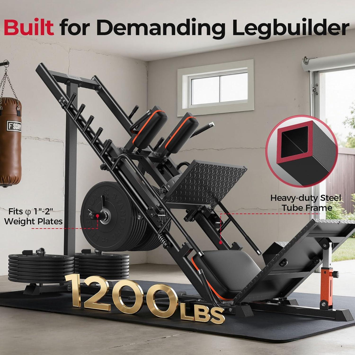 FEIERDUN 3‑in‑1 Leg Press Hack Squat Machine with Stretch Board – Adjustable Leg Press Machine for Home Gym with Full Range of Motion & Ultra-Quiet Pulley System(Black)