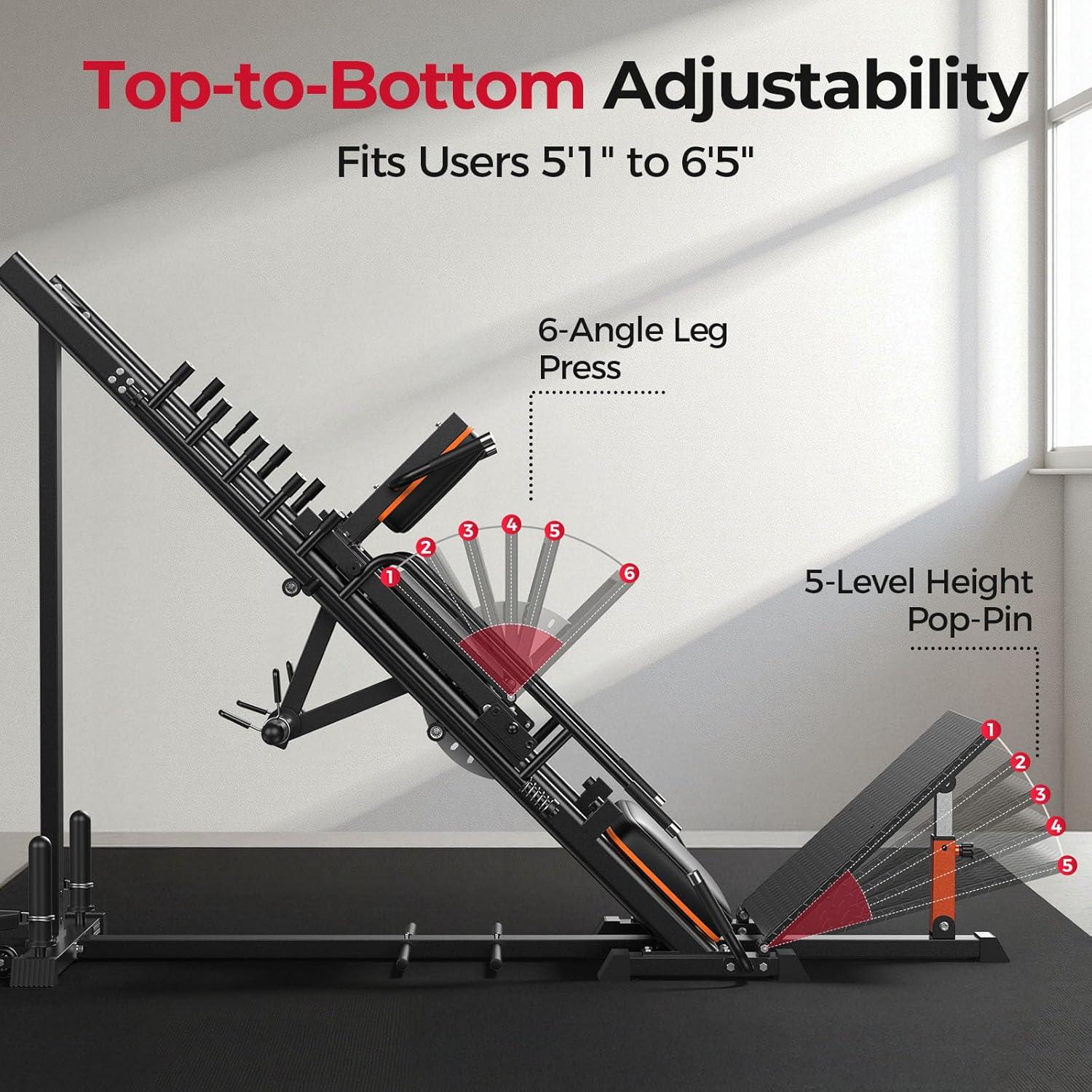 FEIERDUN 3‑in‑1 Leg Press Hack Squat Machine with Stretch Board – Adjustable Leg Press Machine for Home Gym with Full Range of Motion & Ultra-Quiet Pulley System(Black)