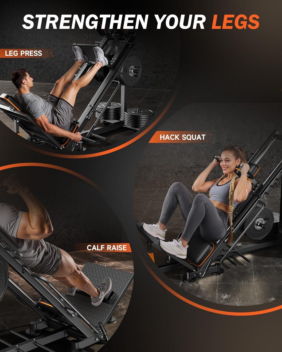 FEIERDUN Leg Press Hack Squat Machine, 3-in-1 Adjustable Hack Squat Machine for Home Gym with Linear Bearing, Leg Press Hack Squat Combo for Full Lower Body Workout