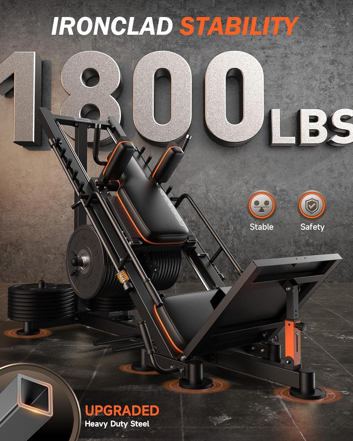 FEIERDUN Leg Press Hack Squat Machine, 3-in-1 Adjustable Hack Squat Machine for Home Gym with Linear Bearing, Leg Press Hack Squat Combo for Full Lower Body Workout