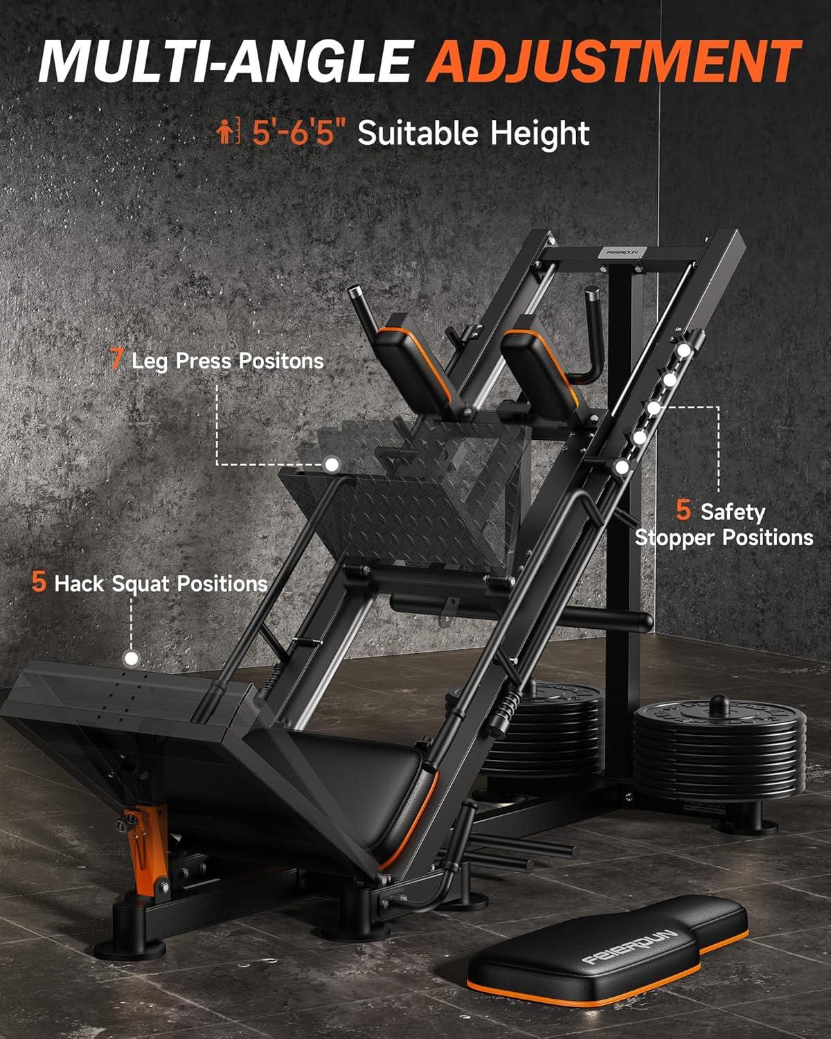 FEIERDUN Leg Press Hack Squat Machine, 3-in-1 Adjustable Hack Squat Machine for Home Gym with Linear Bearing, Leg Press Hack Squat Combo for Full Lower Body Workout
