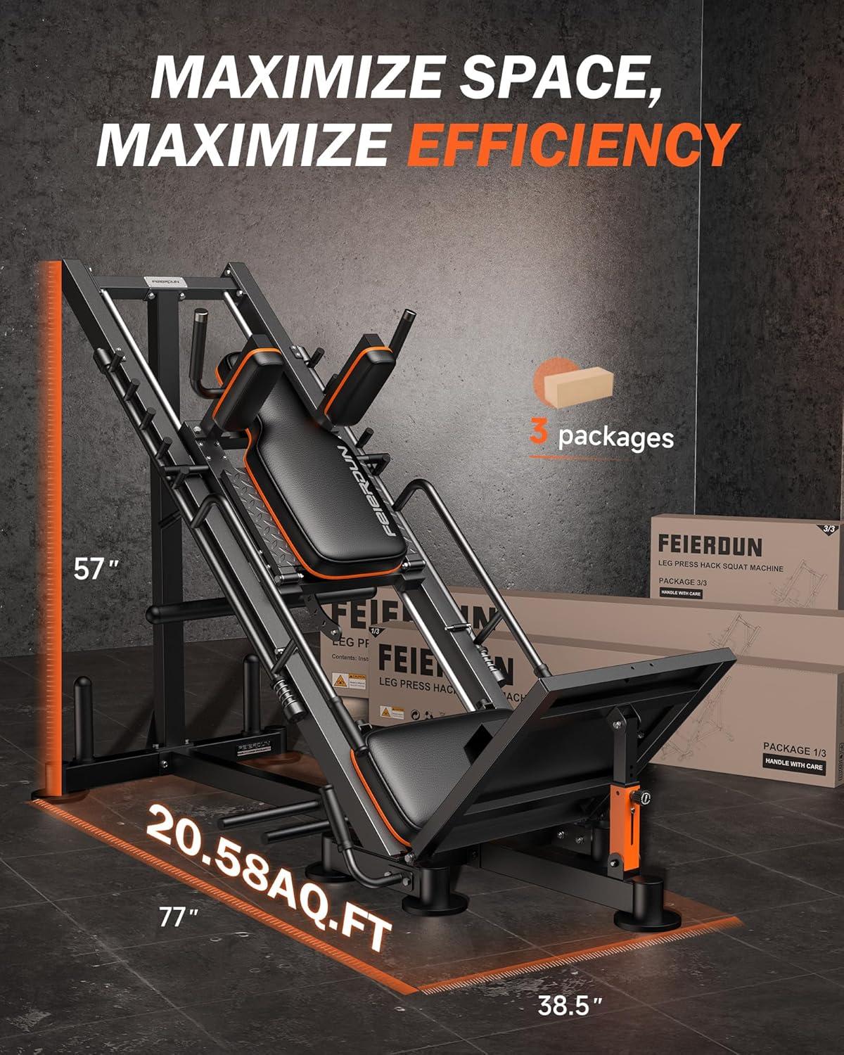 FEIERDUN Leg Press Hack Squat Machine, 3-in-1 Adjustable Hack Squat Machine for Home Gym with Linear Bearing, Leg Press Hack Squat Combo for Full Lower Body Workout