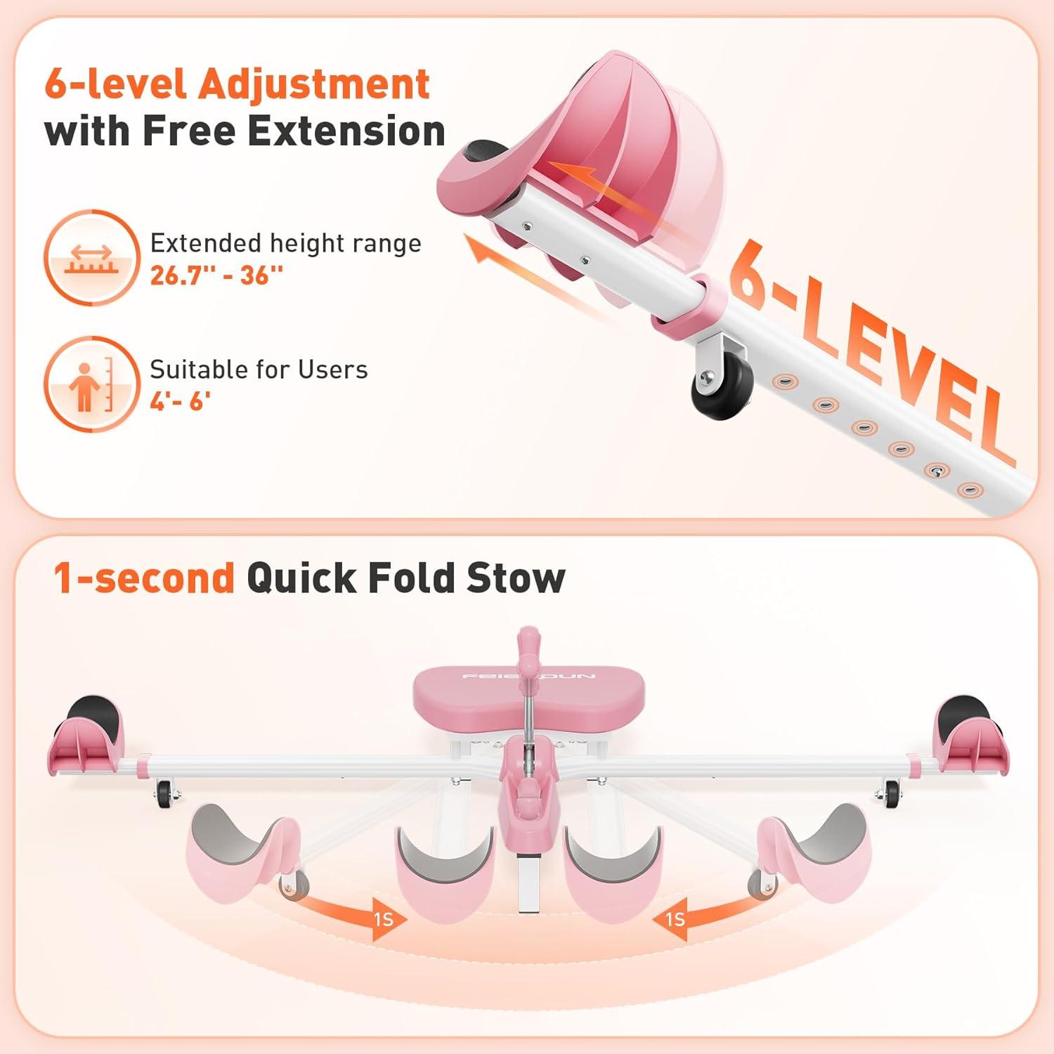 FEIERDUN 2025 Updated Leg Stretcher, Leg Stretcher Machine for Flexibility and Relieving Hip Tightness, Heavy Duty Split Machine Stretcher for Home Gym Split Machine Training Fitness(White-pink)