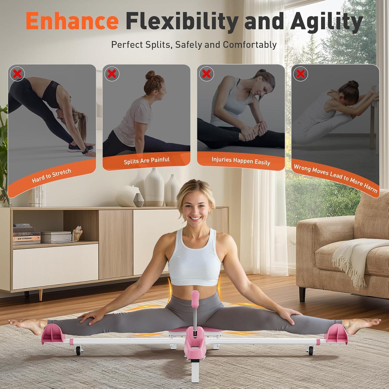 FEIERDUN 2025 Updated Leg Stretcher, Leg Stretcher Machine for Flexibility and Relieving Hip Tightness, Heavy Duty Split Machine Stretcher for Home Gym Split Machine Training Fitness(White-pink)