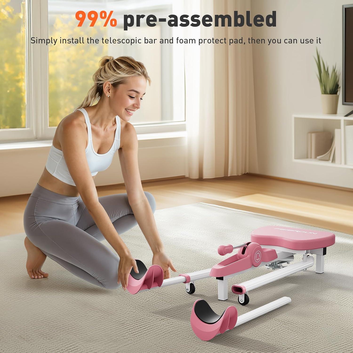 FEIERDUN 2025 Updated Leg Stretcher, Leg Stretcher Machine for Flexibility and Relieving Hip Tightness, Heavy Duty Split Machine Stretcher for Home Gym Split Machine Training Fitness(White-pink)