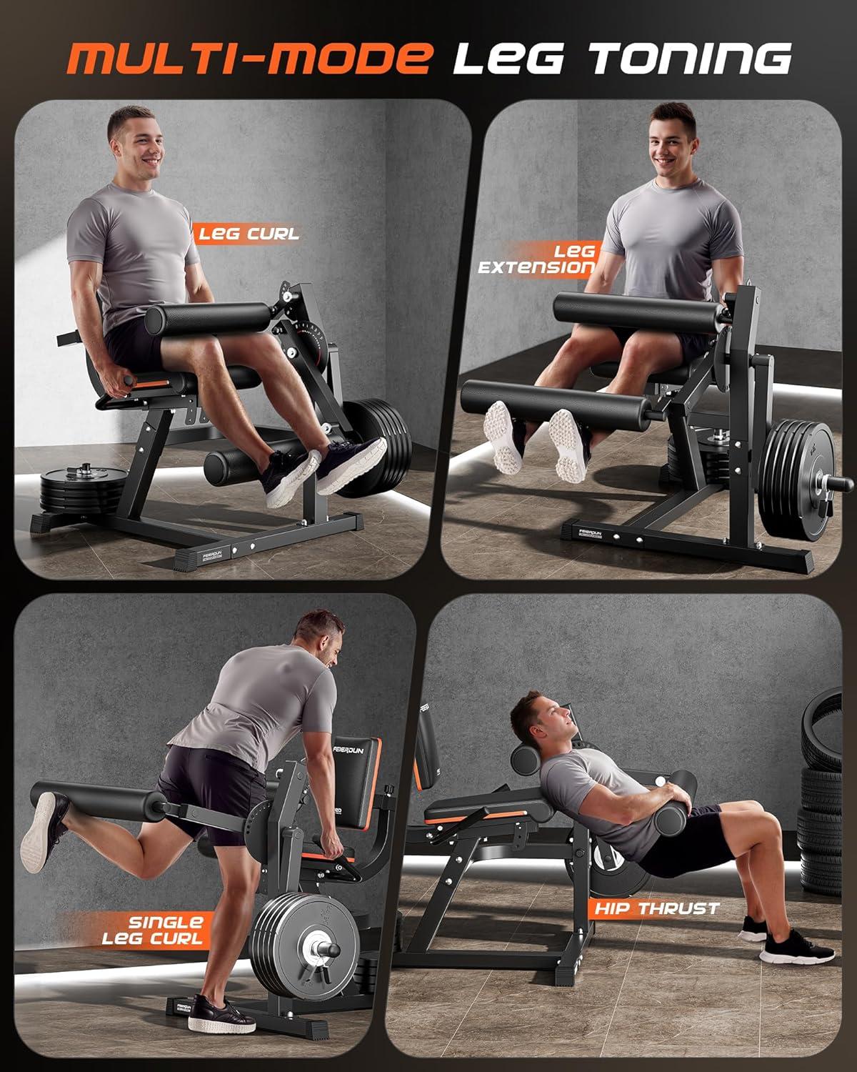 FEIERDUN 4-in-1 Adjustable Leg Extension Curl Machine – 700lbs Capacity Leg Extension Machine for Lower Body Workouts – Adjustable Leg Curl Machine, Home Gym Equipment(black with 160lbs Weight Plates)