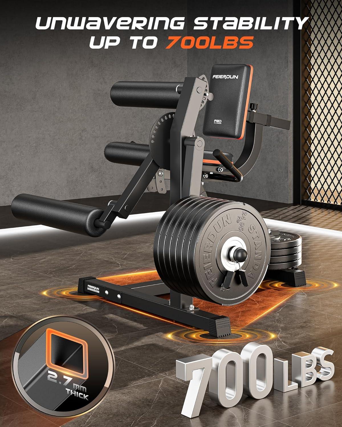 FEIERDUN 4-in-1 Adjustable Leg Extension Curl Machine – 700lbs Capacity Leg Extension Machine for Lower Body Workouts – Adjustable Leg Curl Machine, Home Gym Equipment(black with 160lbs Weight Plates)