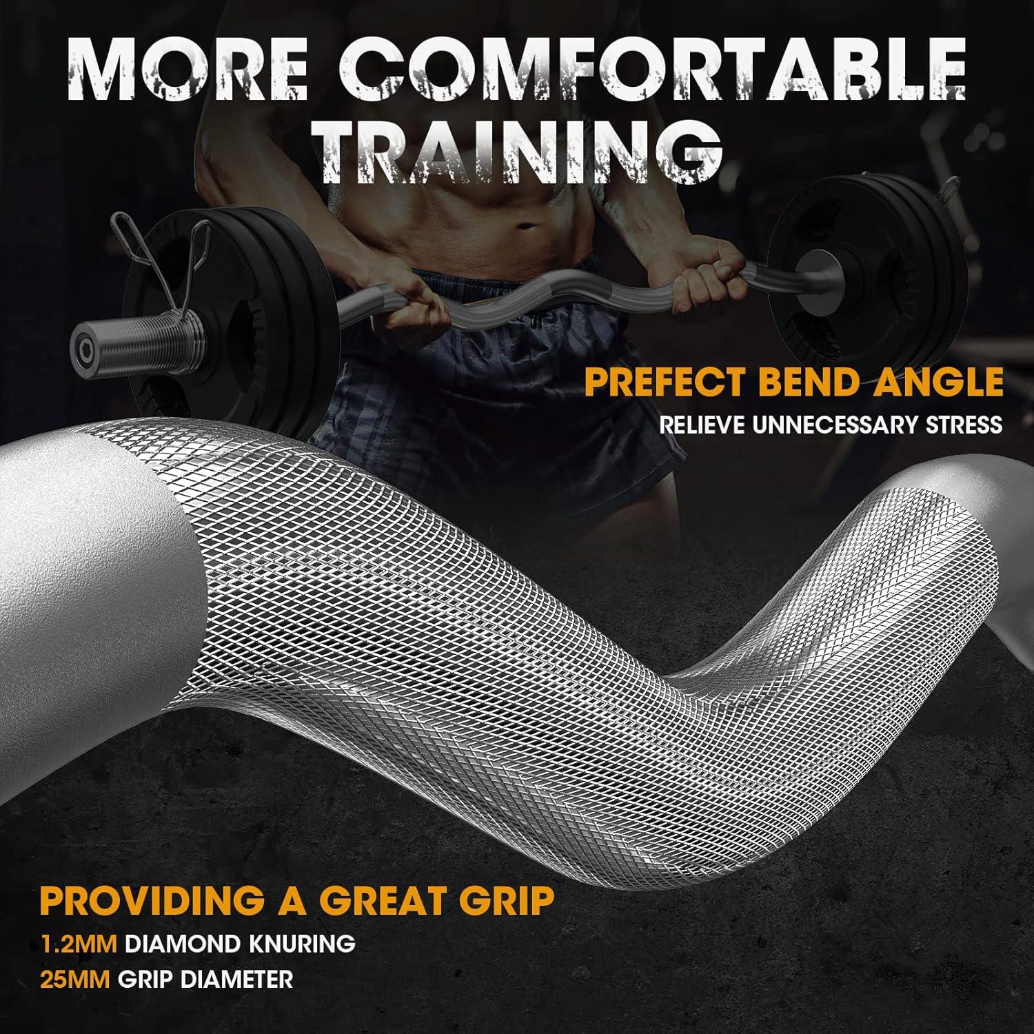 FEIERDUN Olympic Barbell 4ft/5ft/7ft Barbell EZ Curl Bar, Suitable for 2-Inch Weight Plates