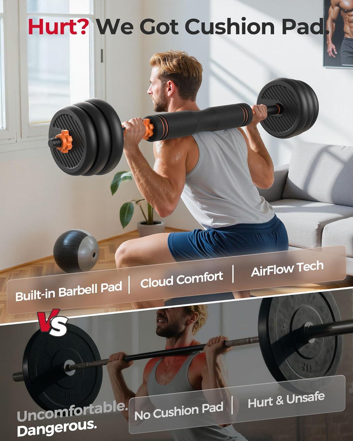 FEIERDUN DS2 Adjustable Dumbbells, 20/30/40/45/70/90lbs Free Weight Set with Connector, 5 in1 Dumbbells Set Used as Barbell, Kettlebells, Push up Stand, Weight Plate, Fitness Exercises for Home Gym Suitable Men/Women(A.20LB(10LB Pair))