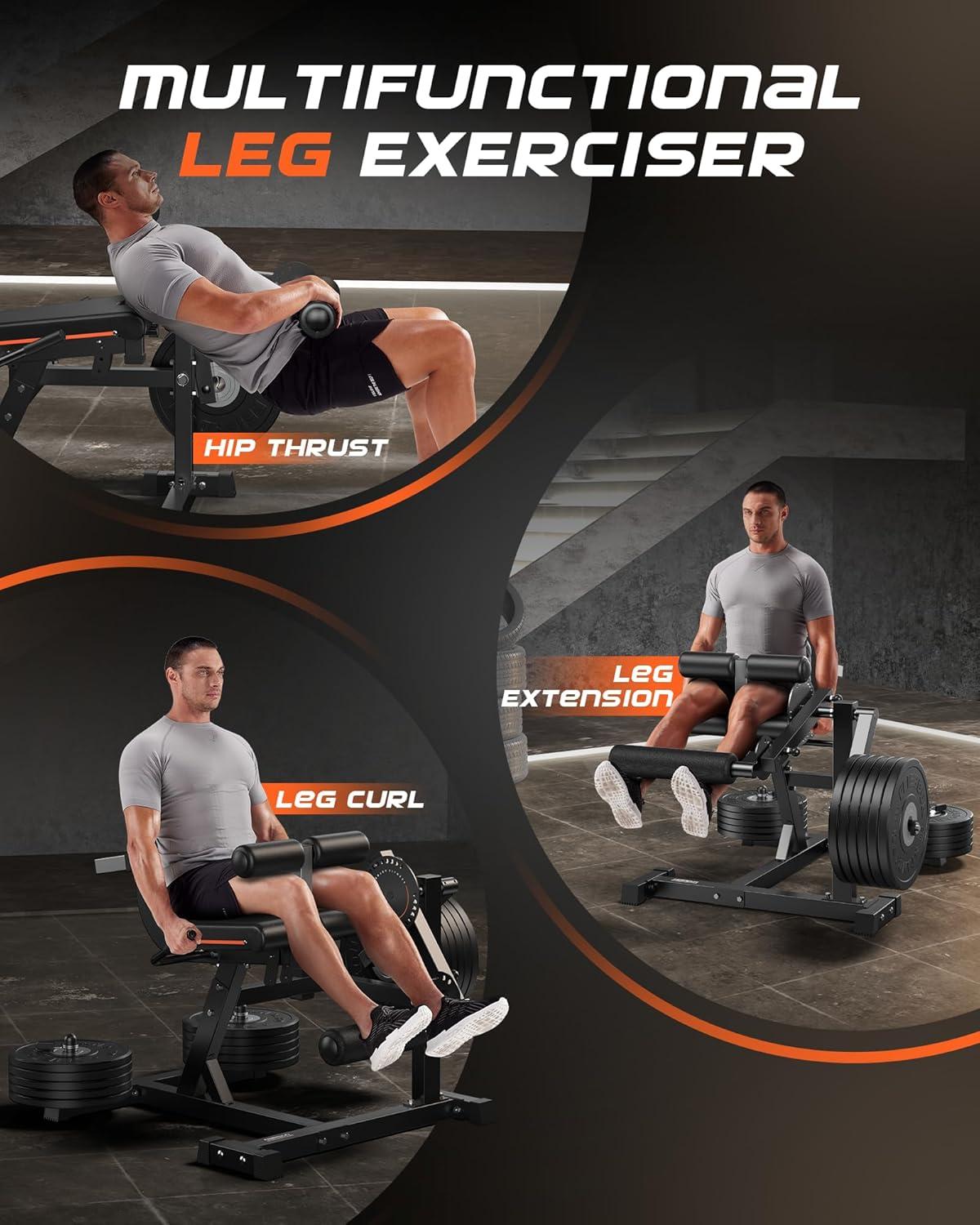 FEIERDUN 4-in-1 Adjustable Leg Extension Curl Machine – 700lbs Capacity Leg Extension Machine for Lower Body Workouts – Adjustable Leg Curl Machine, Home Gym Equipment(Black-orange)