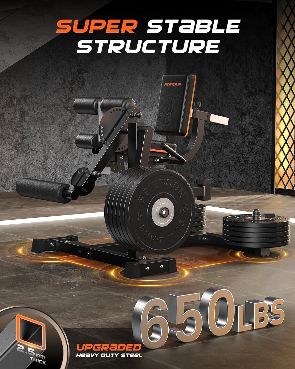 FEIERDUN 4-in-1 Adjustable Leg Extension Curl Machine – 700lbs Capacity Leg Extension Machine for Lower Body Workouts – Adjustable Leg Curl Machine, Home Gym Equipment(Black-orange)