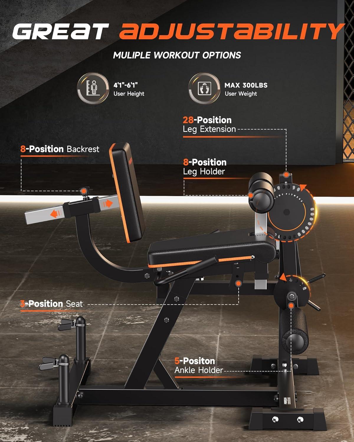 FEIERDUN 4-in-1 Adjustable Leg Extension Curl Machine – 700lbs Capacity Leg Extension Machine for Lower Body Workouts – Adjustable Leg Curl Machine, Home Gym Equipment(Black-orange)