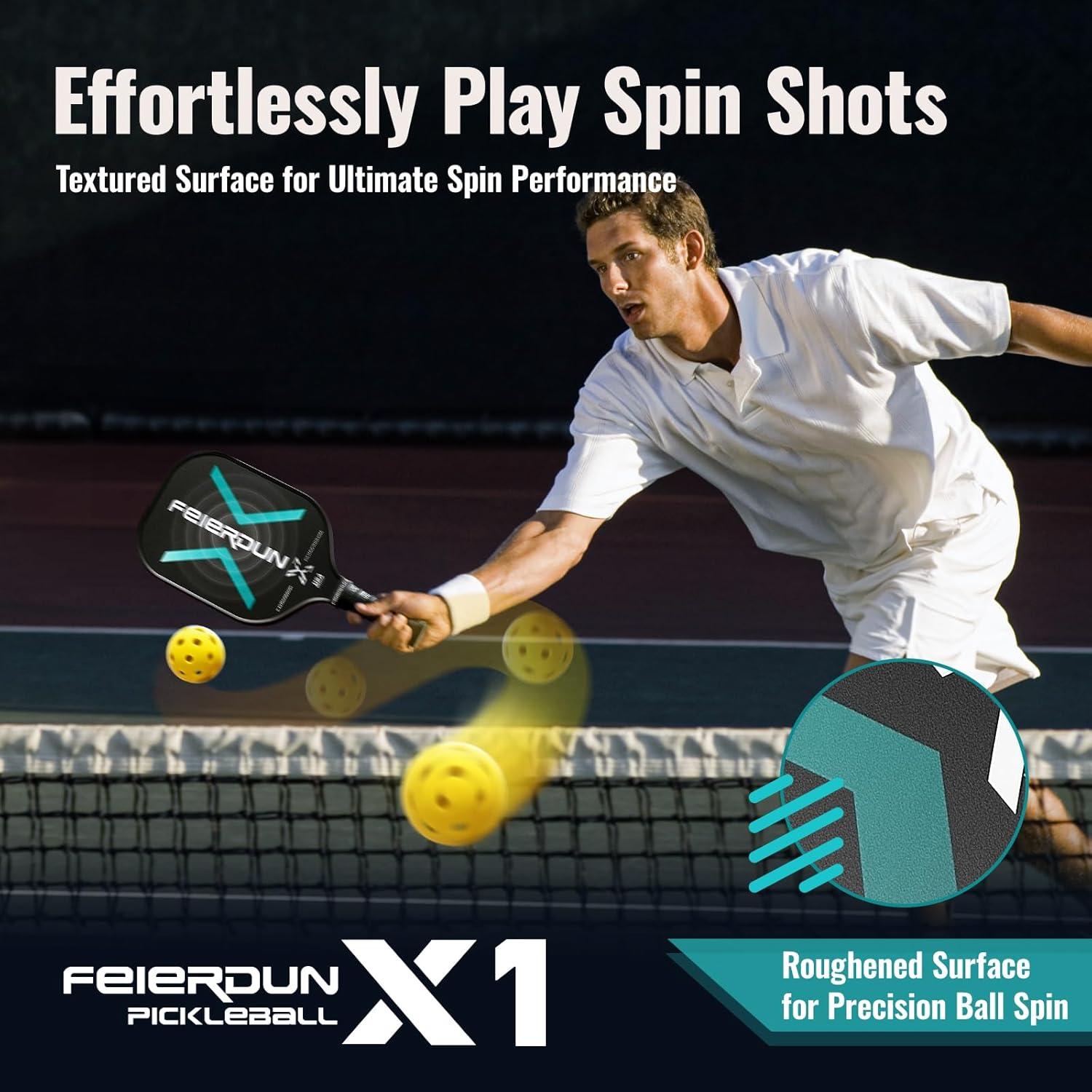 FEIERDUN Pickleball Paddle Set of 2 for Beginners – Lightweight, USAPA Approved Pickleball Rackets with Polymer Honeycomb Core and Fiberglass Surface, 4 Balls & Bag Included