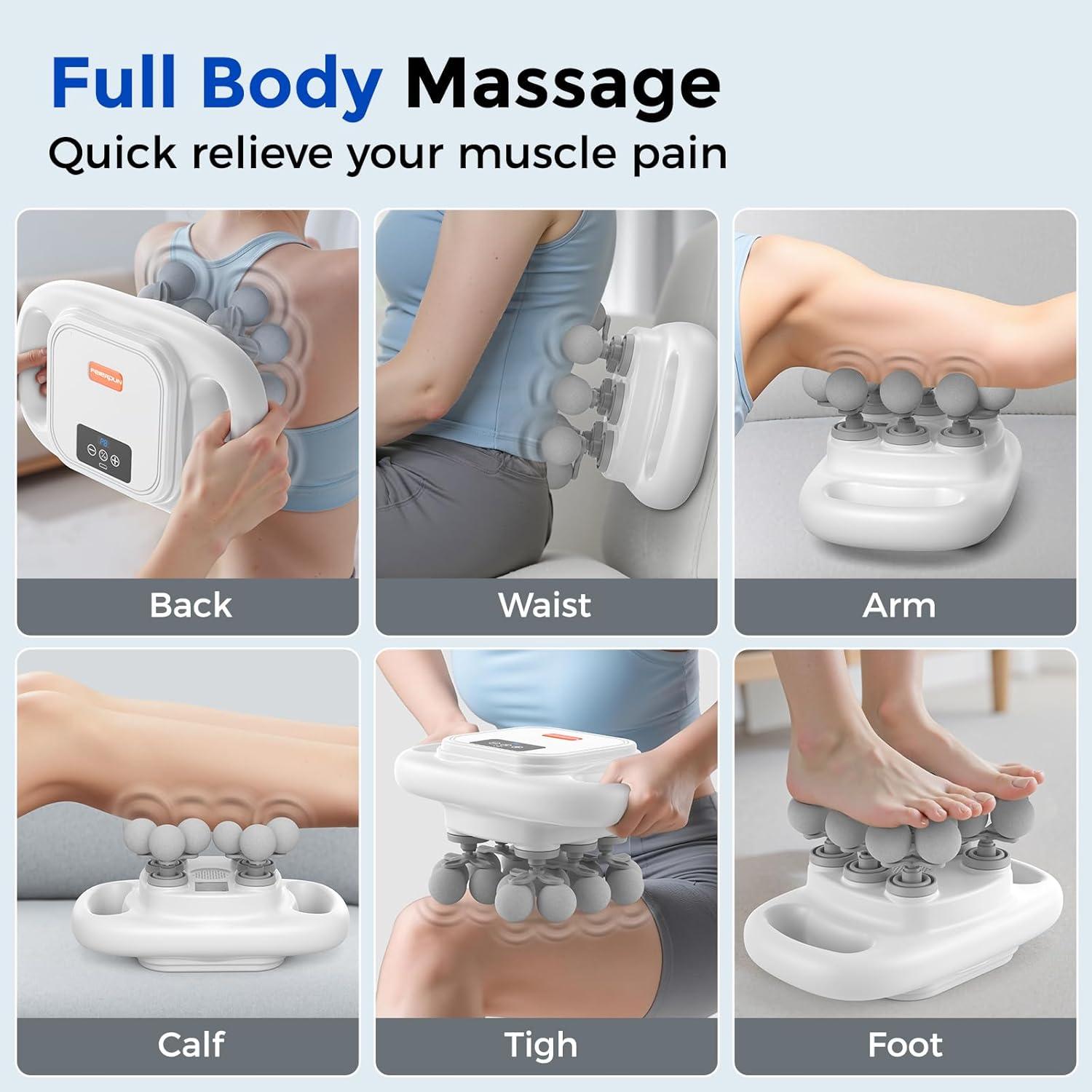 FEIERDUN 16-Head Massage Gun Set, Deep Tissue Percussion Massager with 8 Modes & 50 Intensities, Portable Quiet Muscle Massage Gun for Legs, Waist, Back, Neck, Buttocks Muscles Pain Relief, White(Gray)