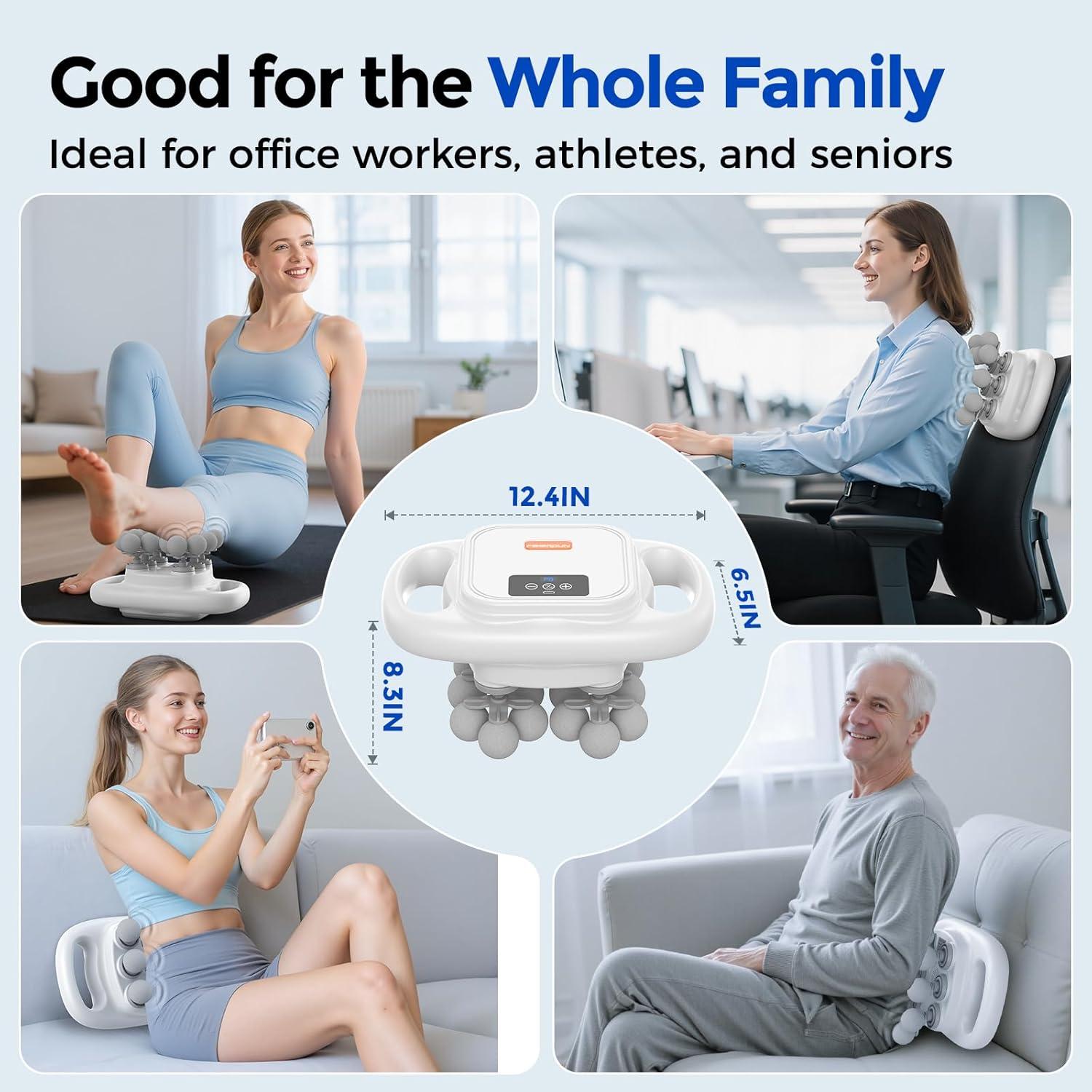 FEIERDUN 16-Head Massage Gun Set, Deep Tissue Percussion Massager with 8 Modes & 50 Intensities, Portable Quiet Muscle Massage Gun for Legs, Waist, Back, Neck, Buttocks Muscles Pain Relief, White(Gray)