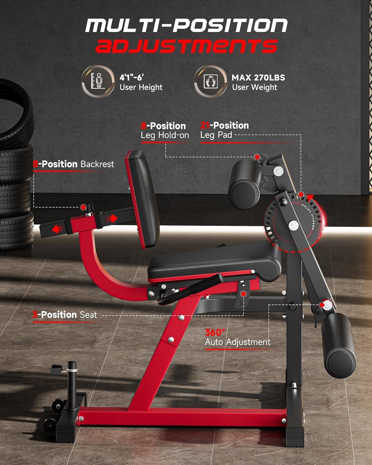 FEIERDUN 4-in-1 Adjustable Leg Extension Curl Machine – 700lbs Capacity Leg Extension Machine for Lower Body Workouts – Adjustable Leg Curl Machine, Home Gym Equipment(Bright Red)