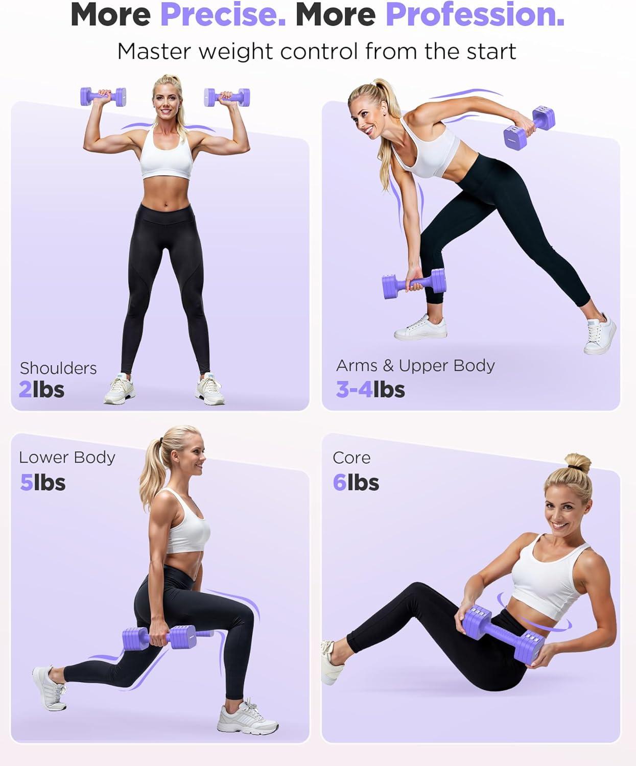 FEIERDUN 5-in-1 Adjustable Dumbbell Set of 2, 12LBS/20LBS Hand Weights for Women, Men, 1s-Adjust Dual-Stable Dumbbell Set for Women Home Gym & Outdoor(D-Vivid Purple)