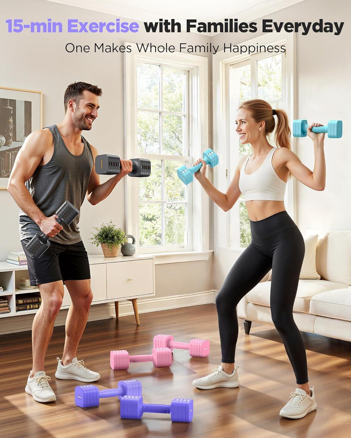 FEIERDUN 5-in-1 Adjustable Dumbbell Set of 2, 12LBS/20LBS Hand Weights for Women, Men, 1s-Adjust Dual-Stable Dumbbell Set for Women Home Gym & Outdoor(D-Vivid Purple)